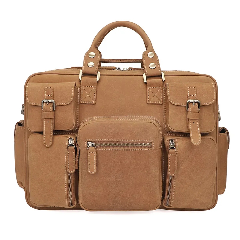 Custom Vintage Genuine Cowhide Briefcase Messenger Bag 6