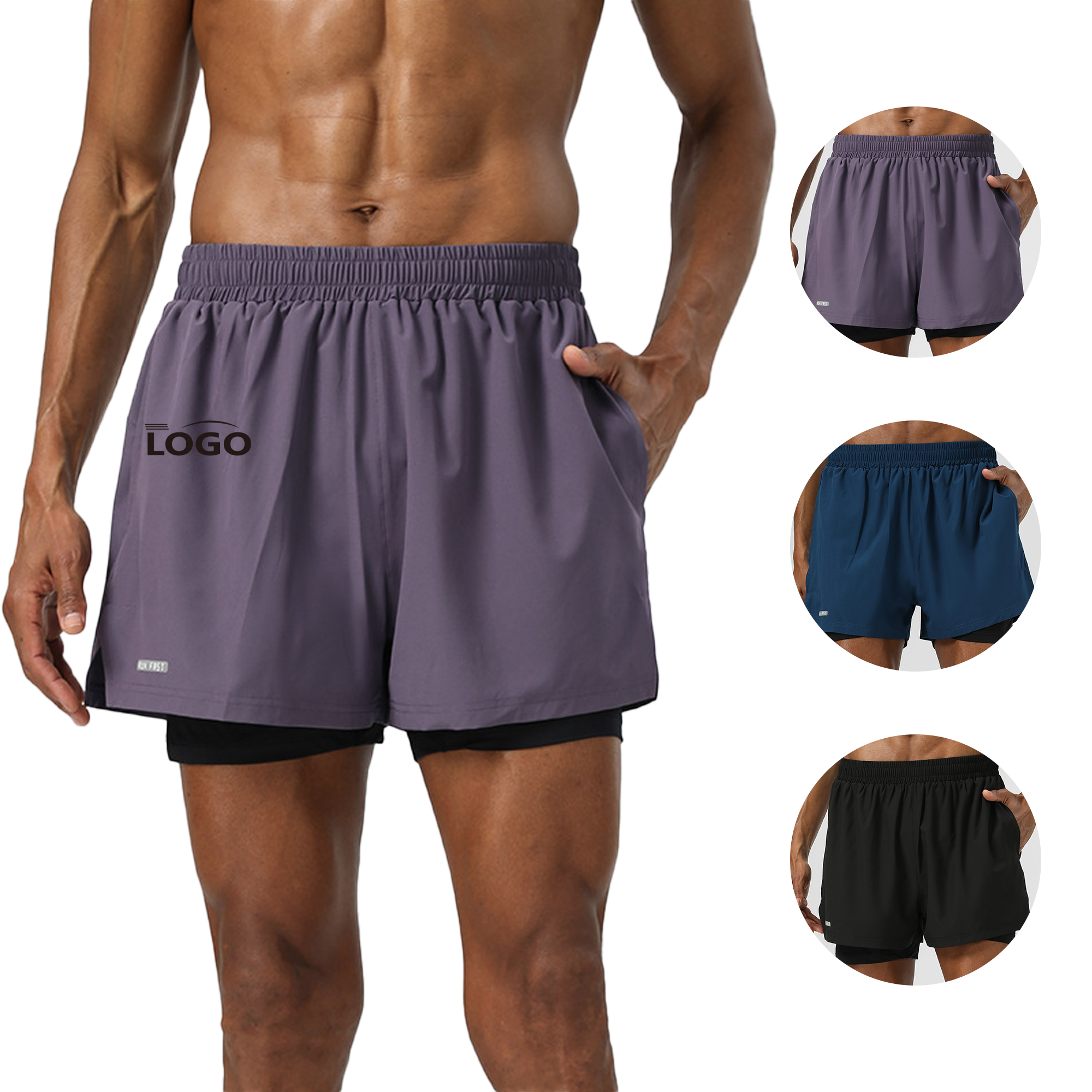 Men's 2-in-1 Sports Shorts - Reflective Elements 2