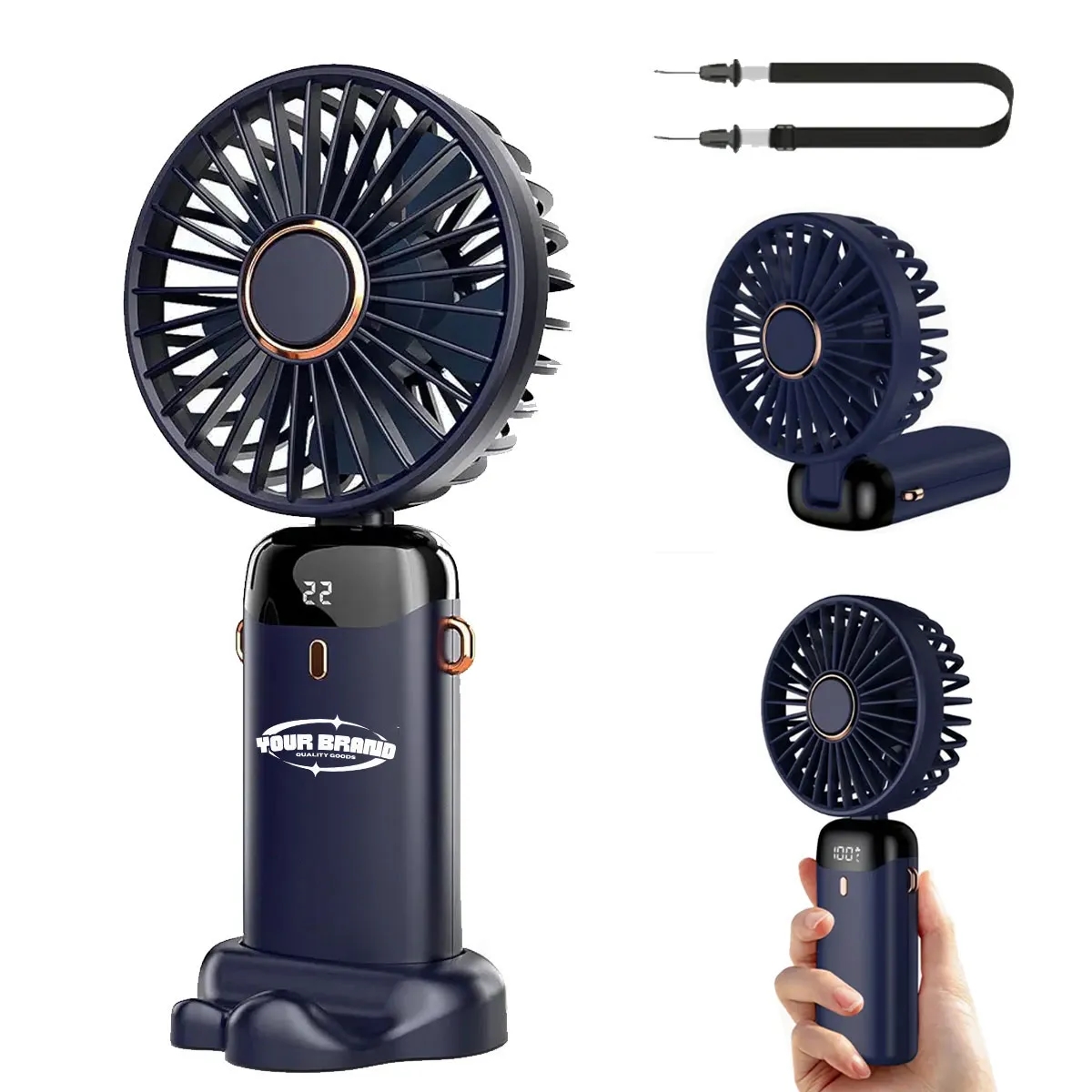 Portable USB Rechargeable with LED Display Handheld Fan 4