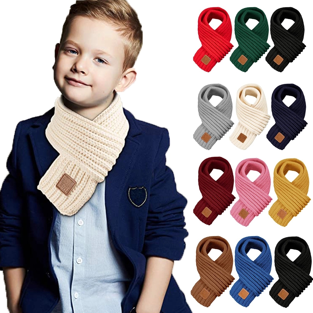 Kids Solid Color Knitted Scarves 2
