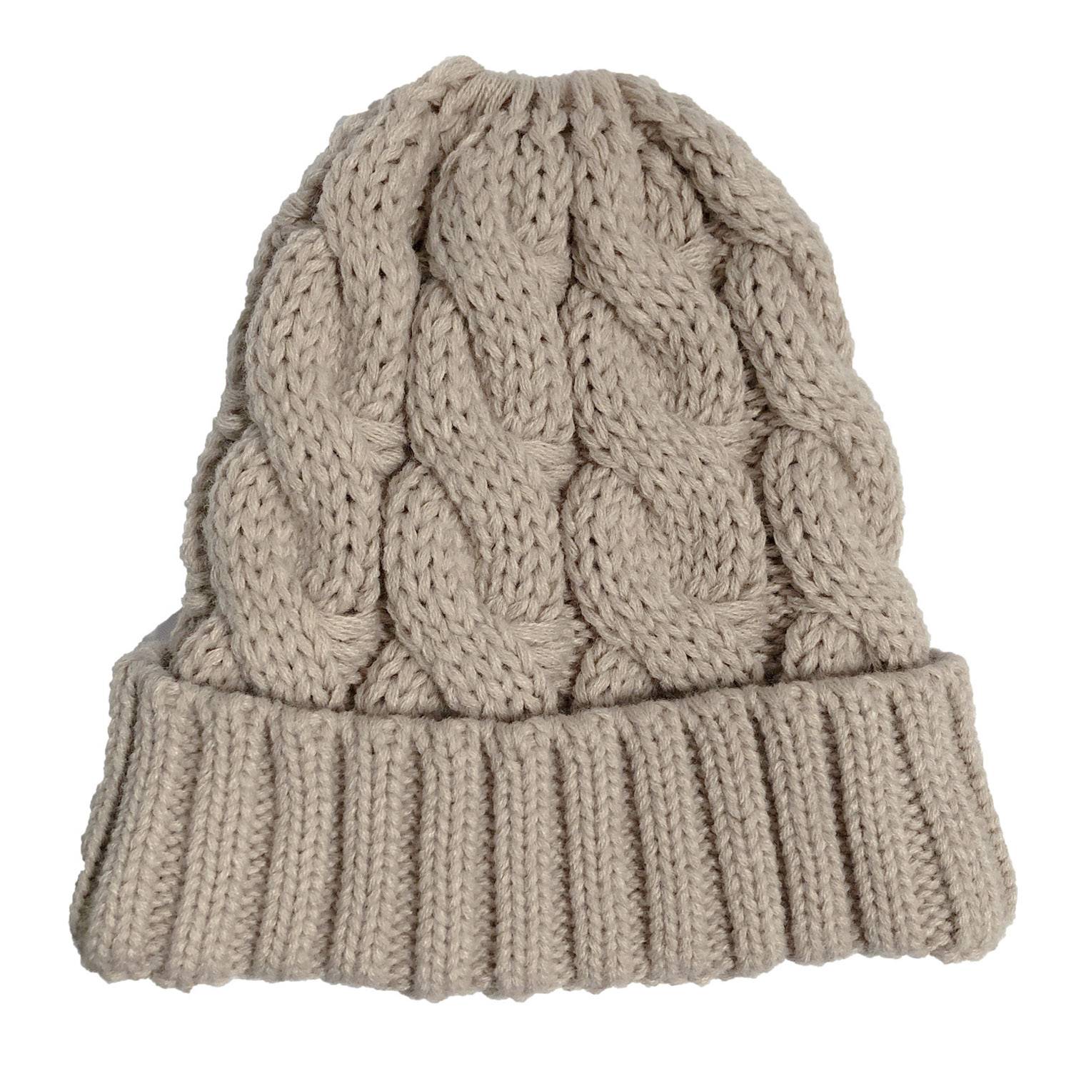 Women's Solid Color Curled Edge Knitted Ponytail Hat 4