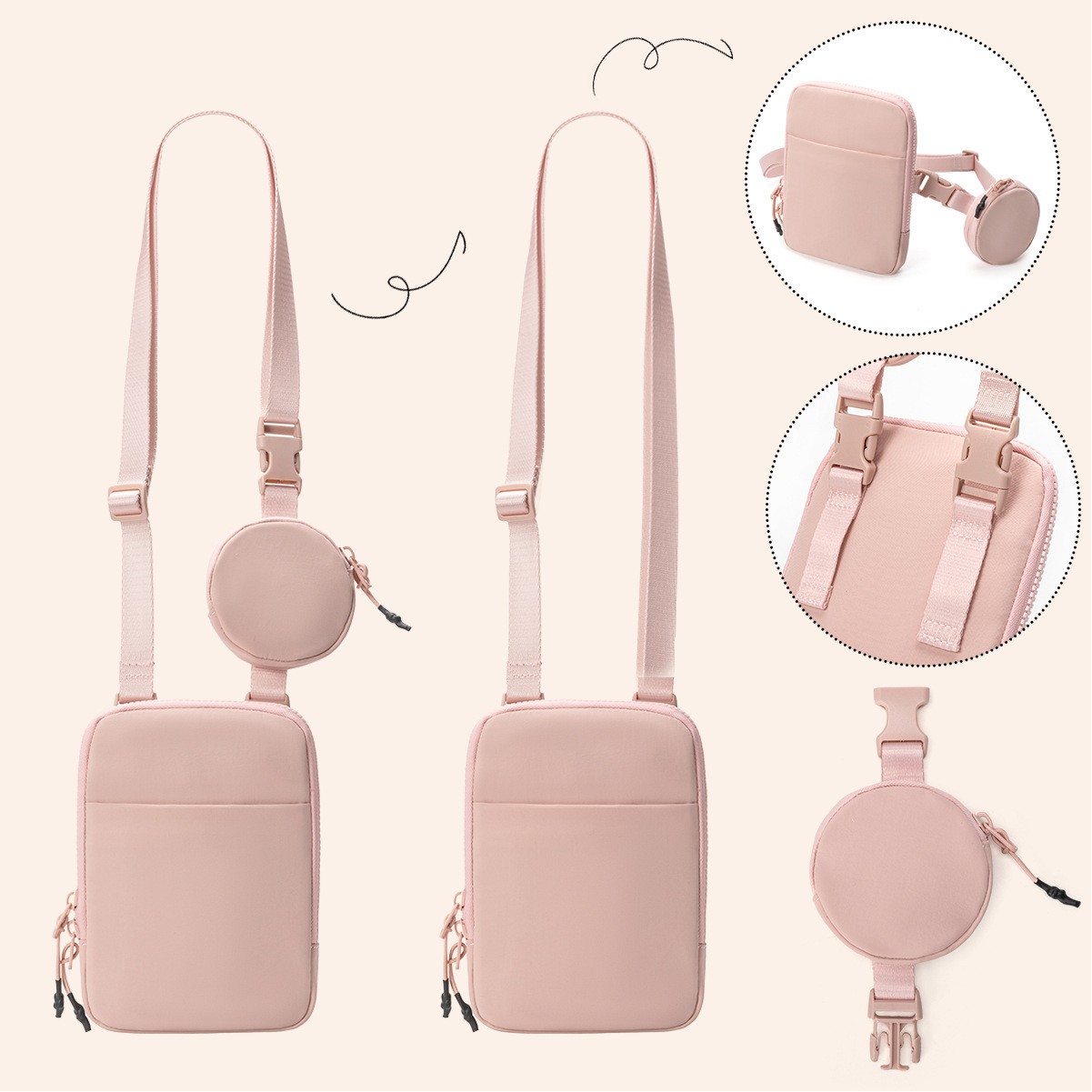 Nylon Crossbody Bag with Small Pouch Sling Bag with Adjustable Strap for Women Men 1