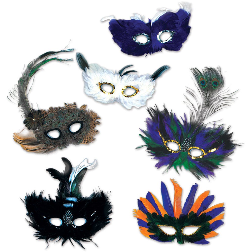 Mardi Gras Feather Masks - Assorted 2