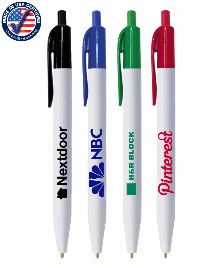 Union Printed - USA ECO White Barrel Click Pens with 1-Color Trim 3