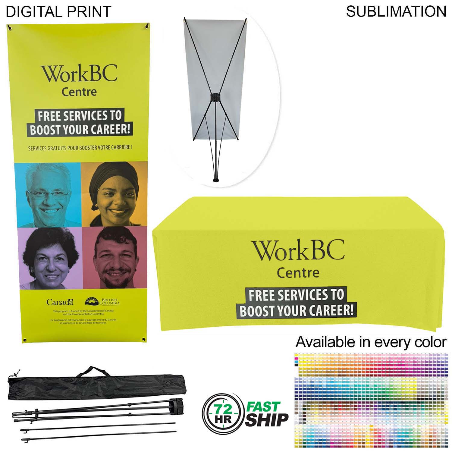 72Hr Fast Ship - Tradeshow Package, Tripod Banner with Graphics DP788 + Sublimated Tablecover SU499 7