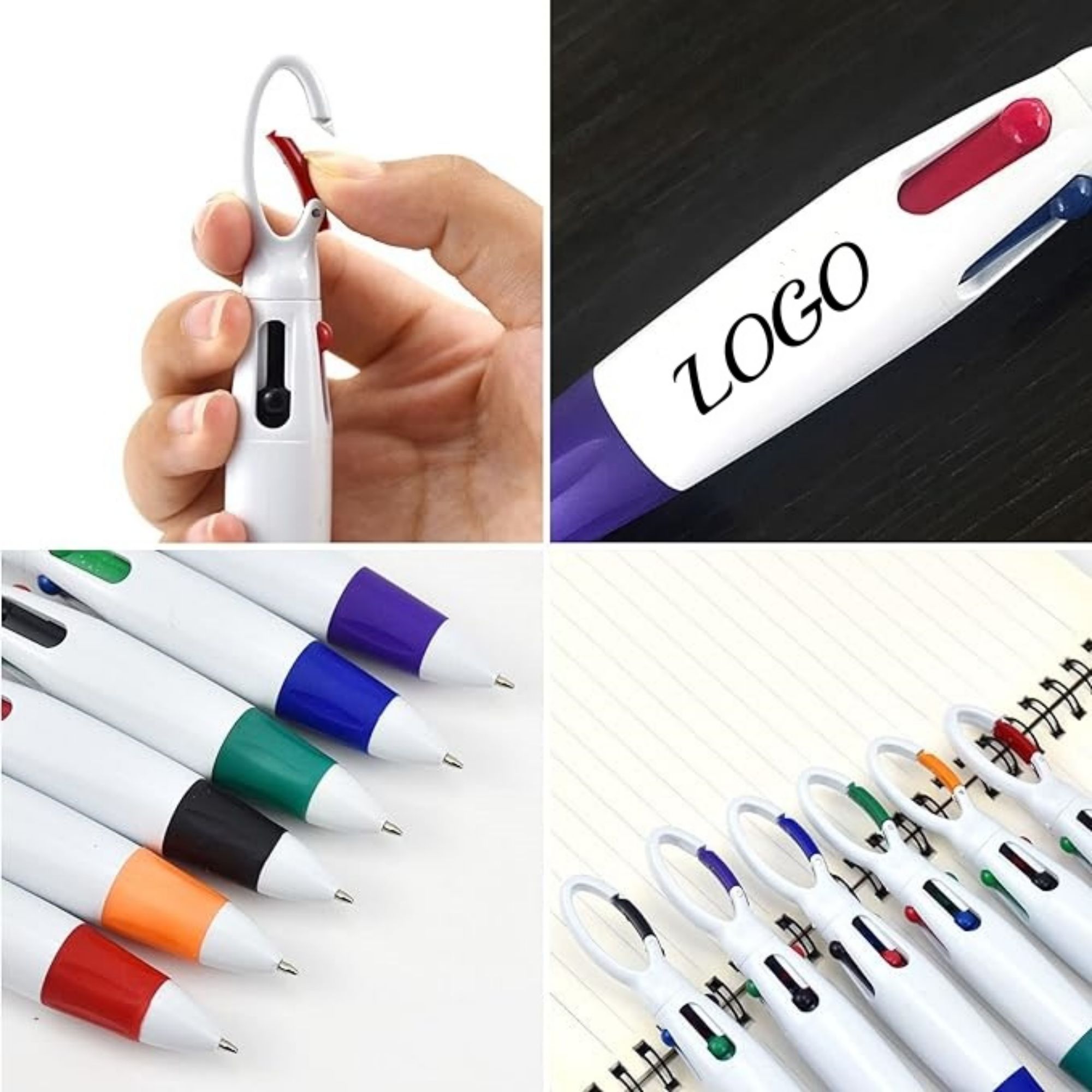 4-in-1 Multi-Color Ink Ballpoint Pens With Carabiner Clip 3