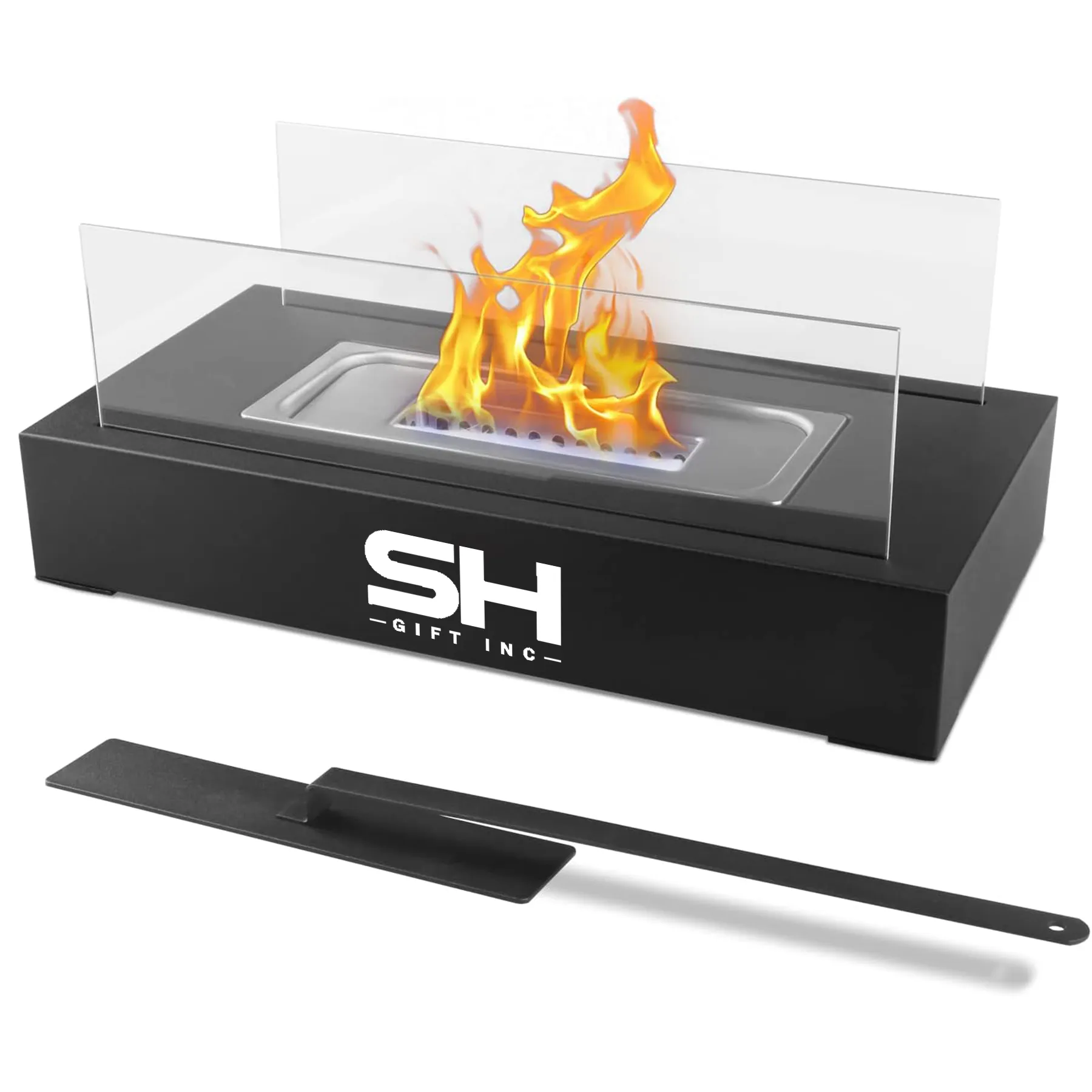 Rectangular Tabletop Fire Pit with Glass Wind Guard 5