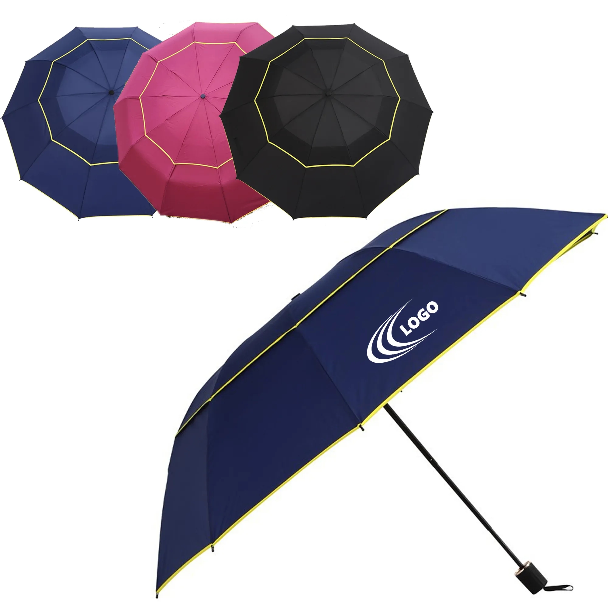 Double Canopy Vented Waterproof Folding Umbrella 3
