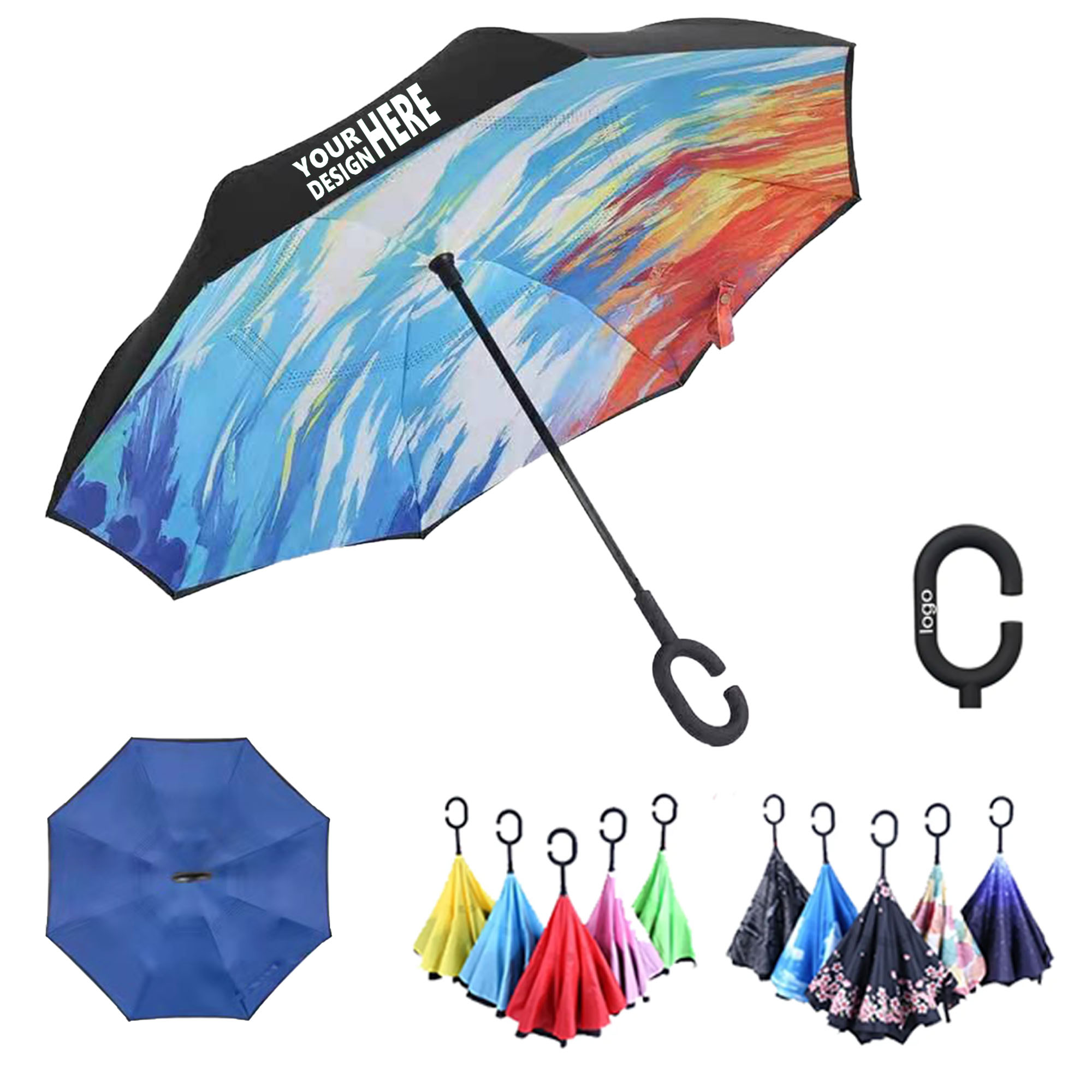 Reverse Folding Umbrella w/ C-Shaped Handle 2