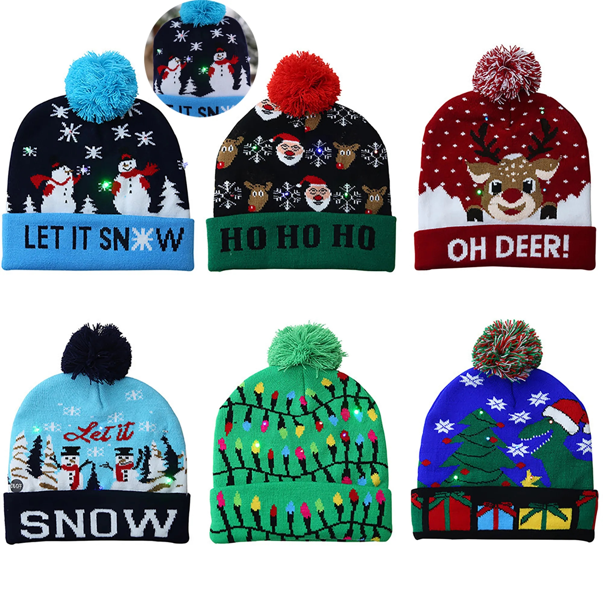 LED Light-up Christmas Knitted Hat MOQ 10pcs