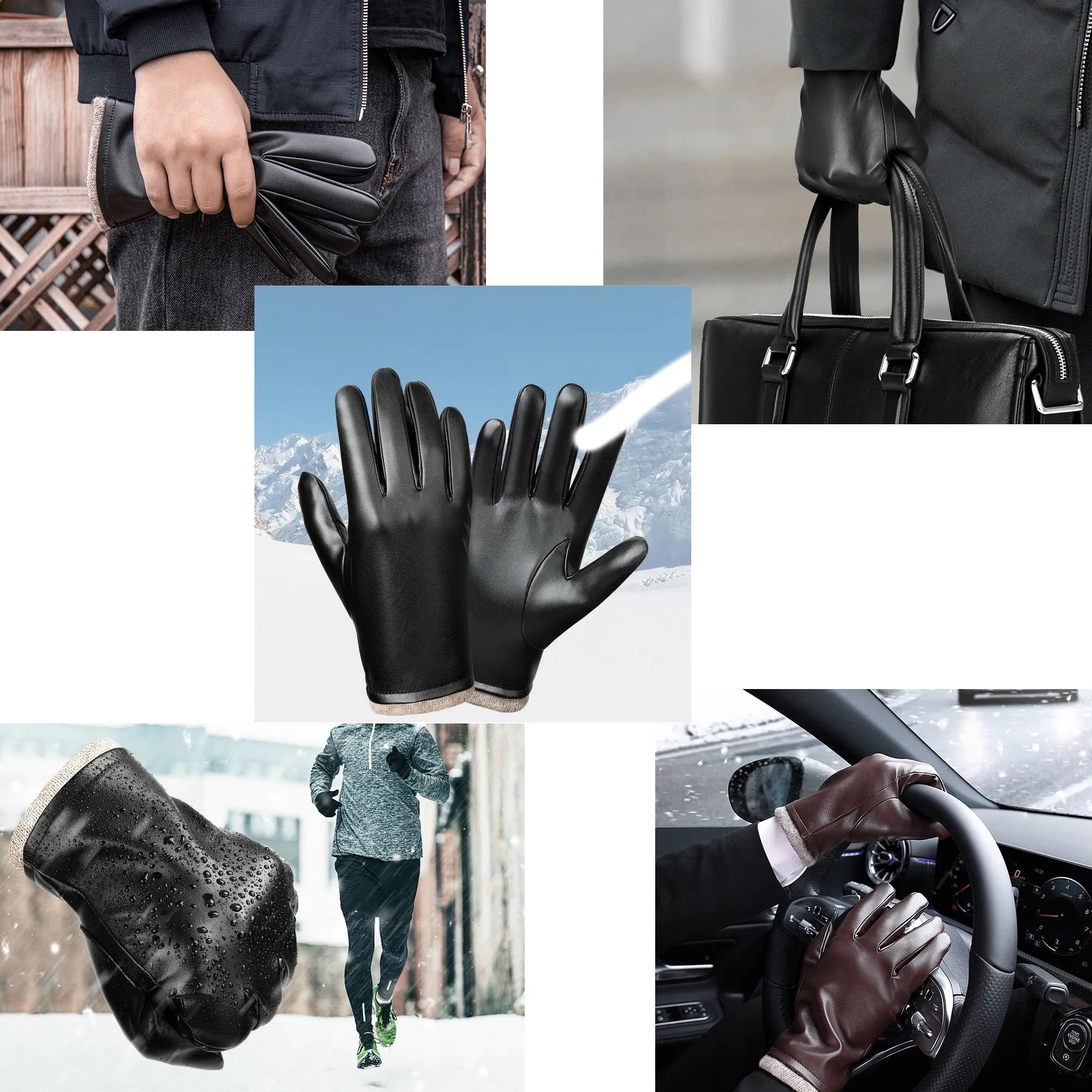 Winter PU Leather Gloves With Wool Lining 5