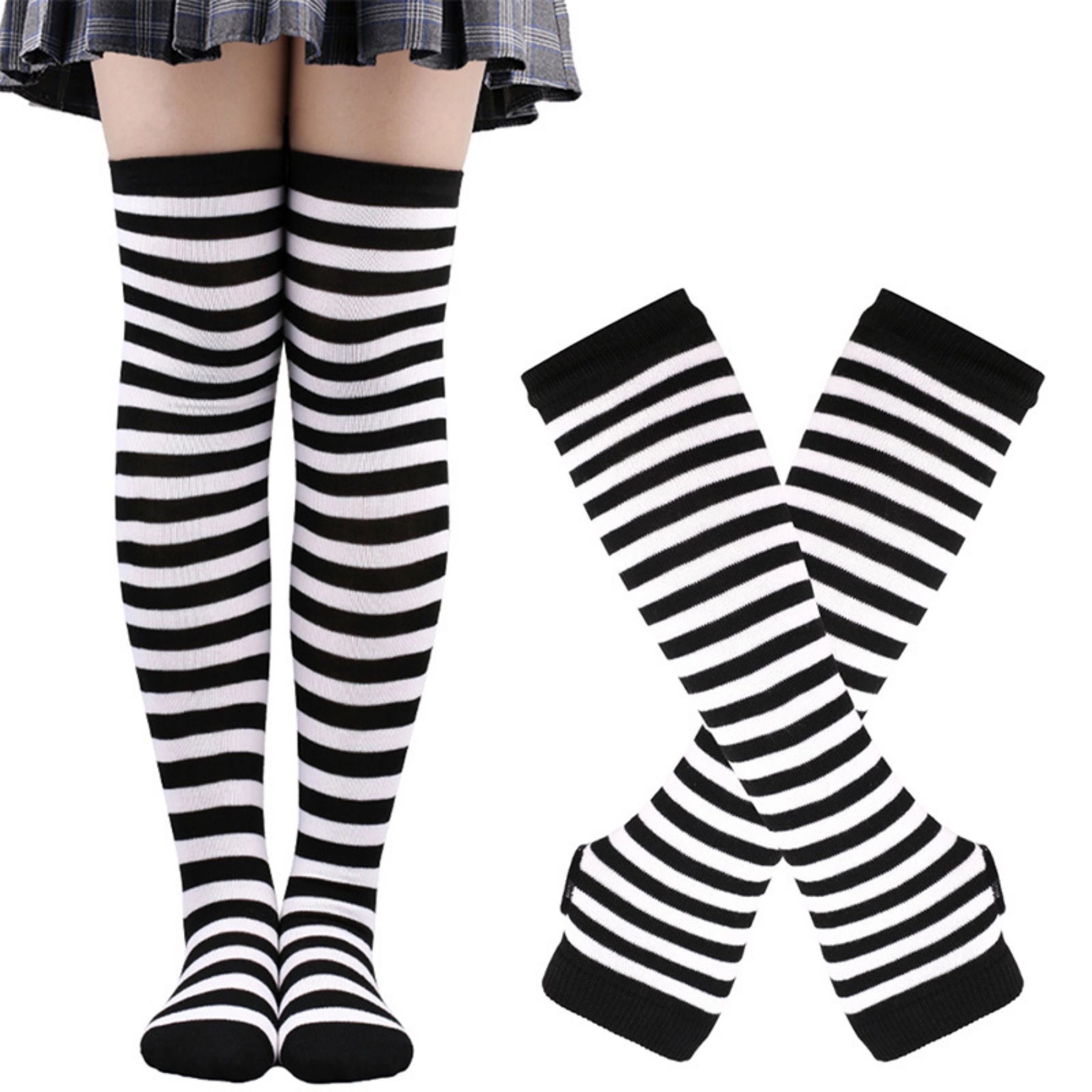 Womens Rainbow Socks Striped Knee Arm Gloves Set 3