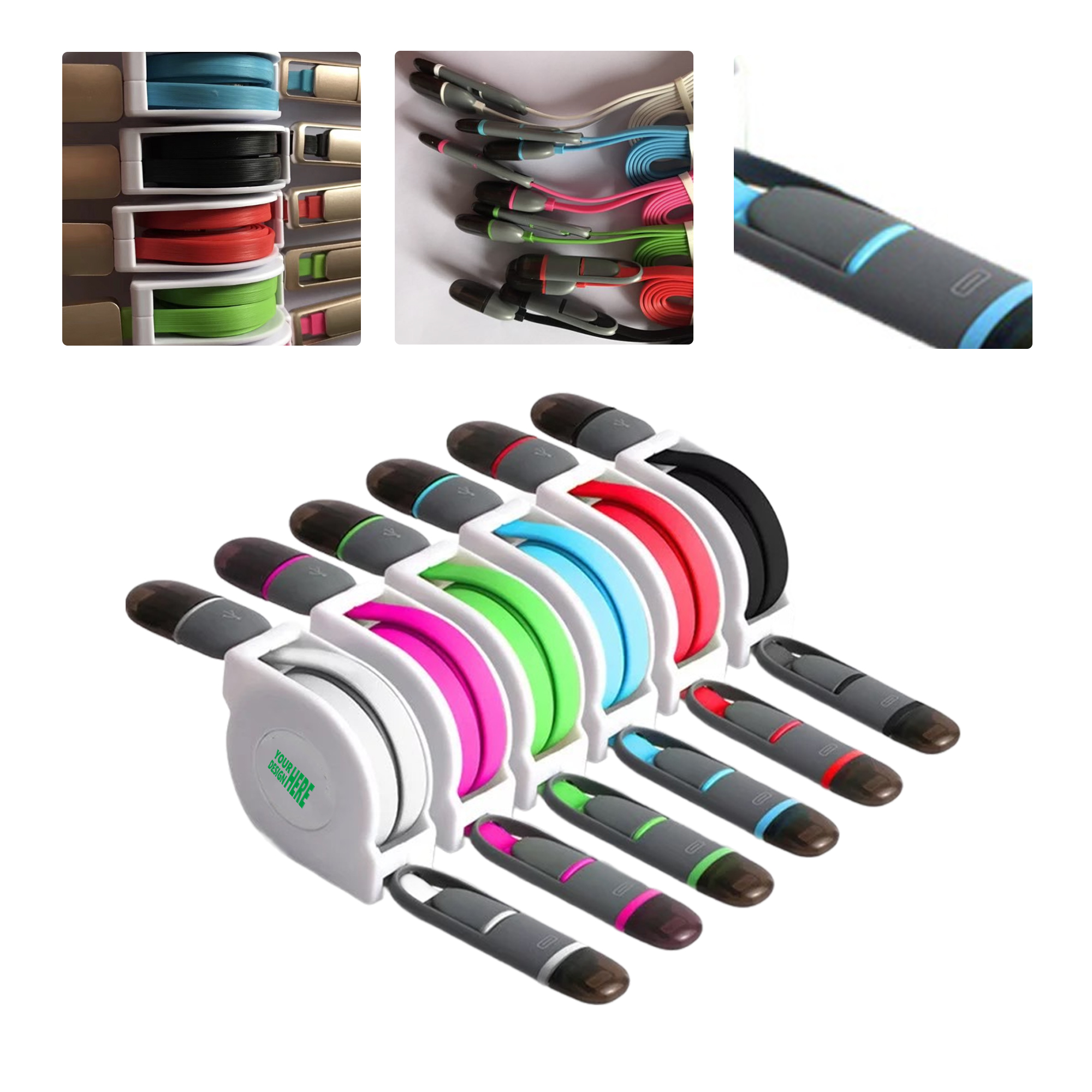 MOQ 50 USB Charging Cable 2-in-1 Retractable Fast Charge Custom Logo 1