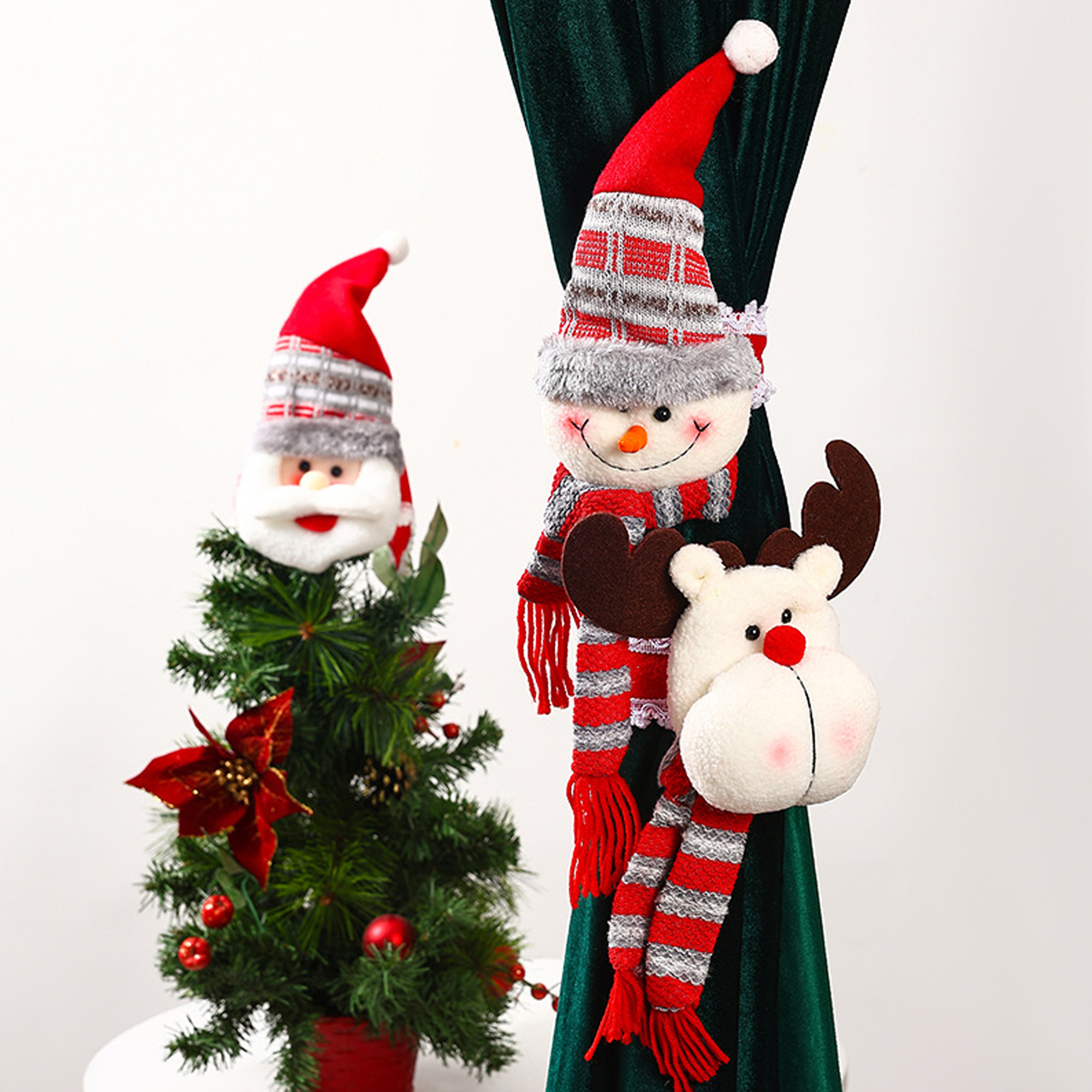 Holiday Curtain Tiebacks Santa Snowman Elk Window Holder 2