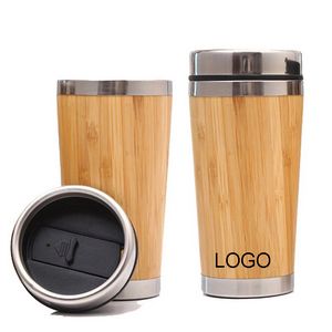 15oz Double Walled Stainless Steel Bamboo Coffee Travel Tumbler 3
