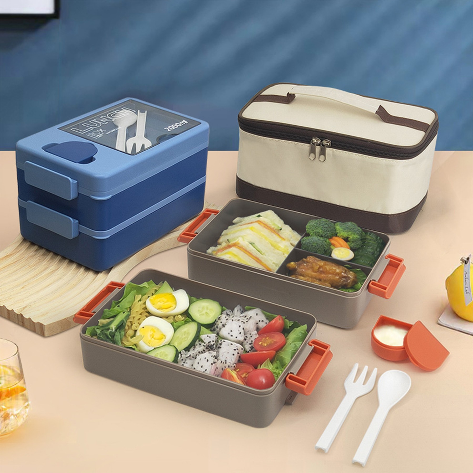 2-Layer Lunch Box With Sauce Box Matching Lunch Bag 4