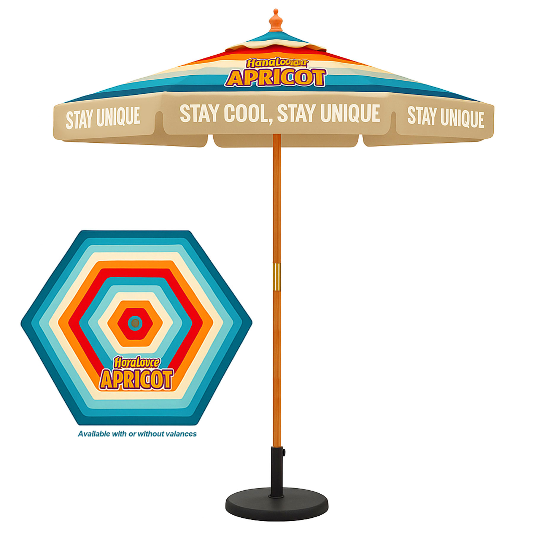 7' Wooden Market Umbrella With Valence ( Full Color ) 1