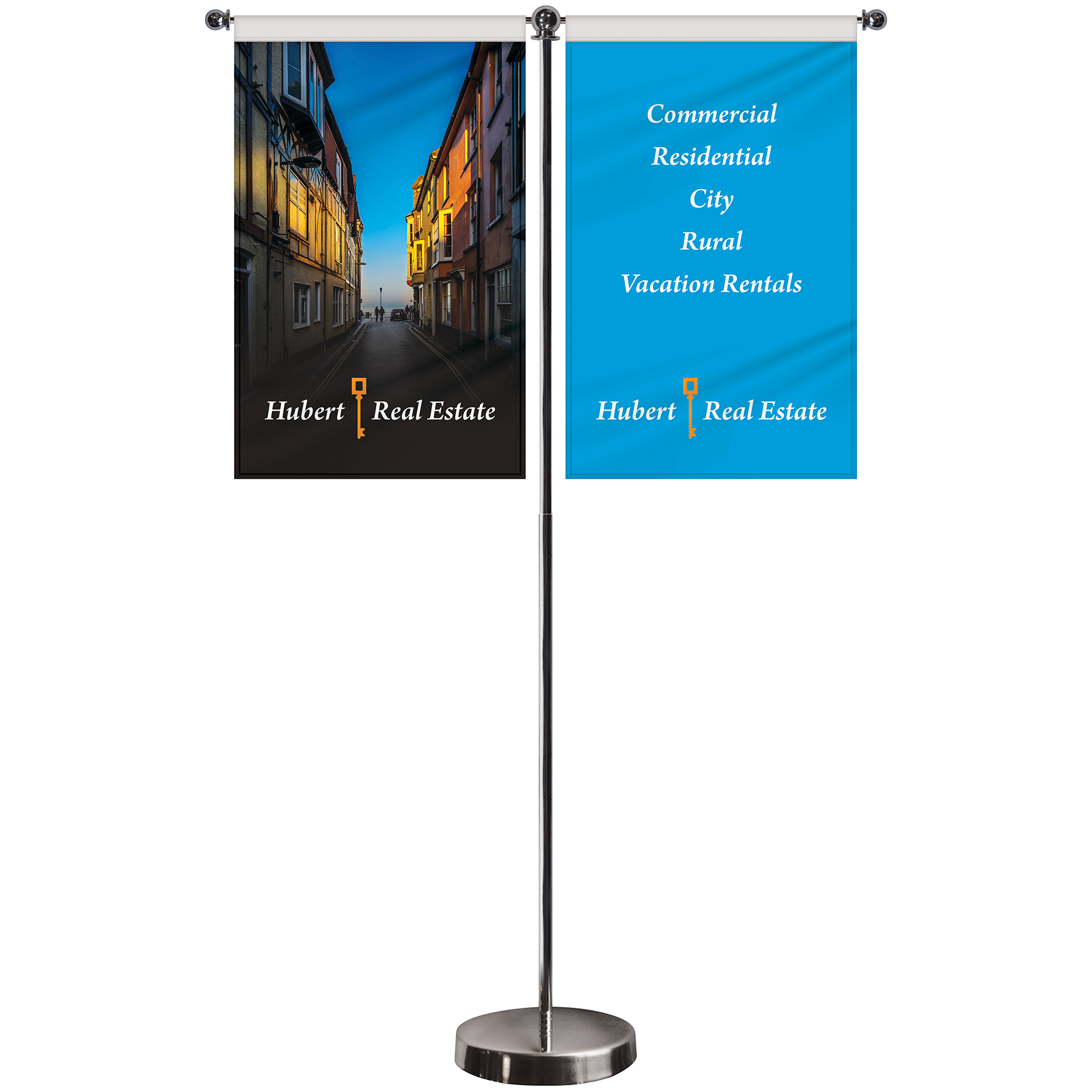 11-19.7" T Style Metal Telescopic Flagpole with Two Double Sided Banners 2