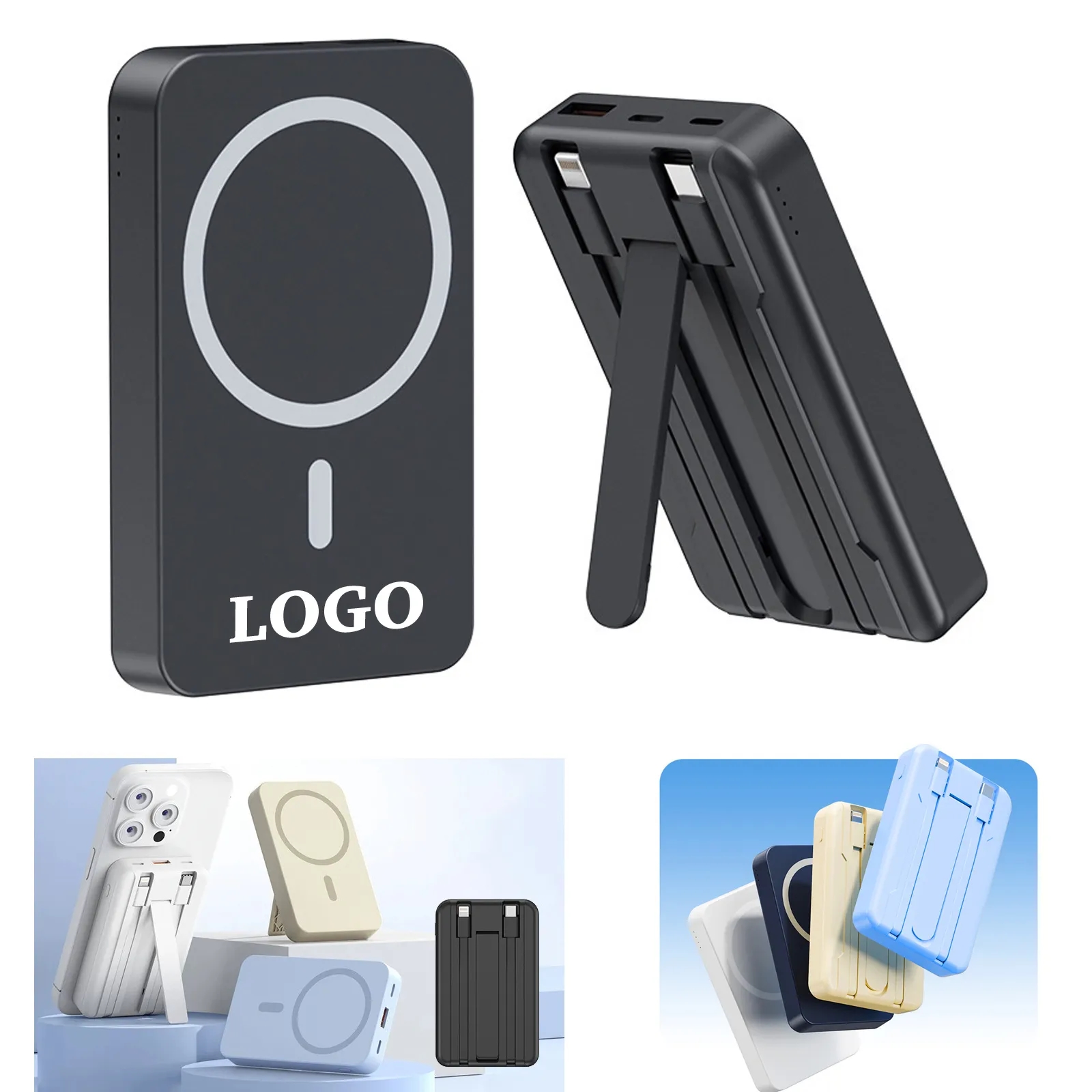 10000mAh Mag-Safe Battery Pack with Stand & Built-in Cables 5