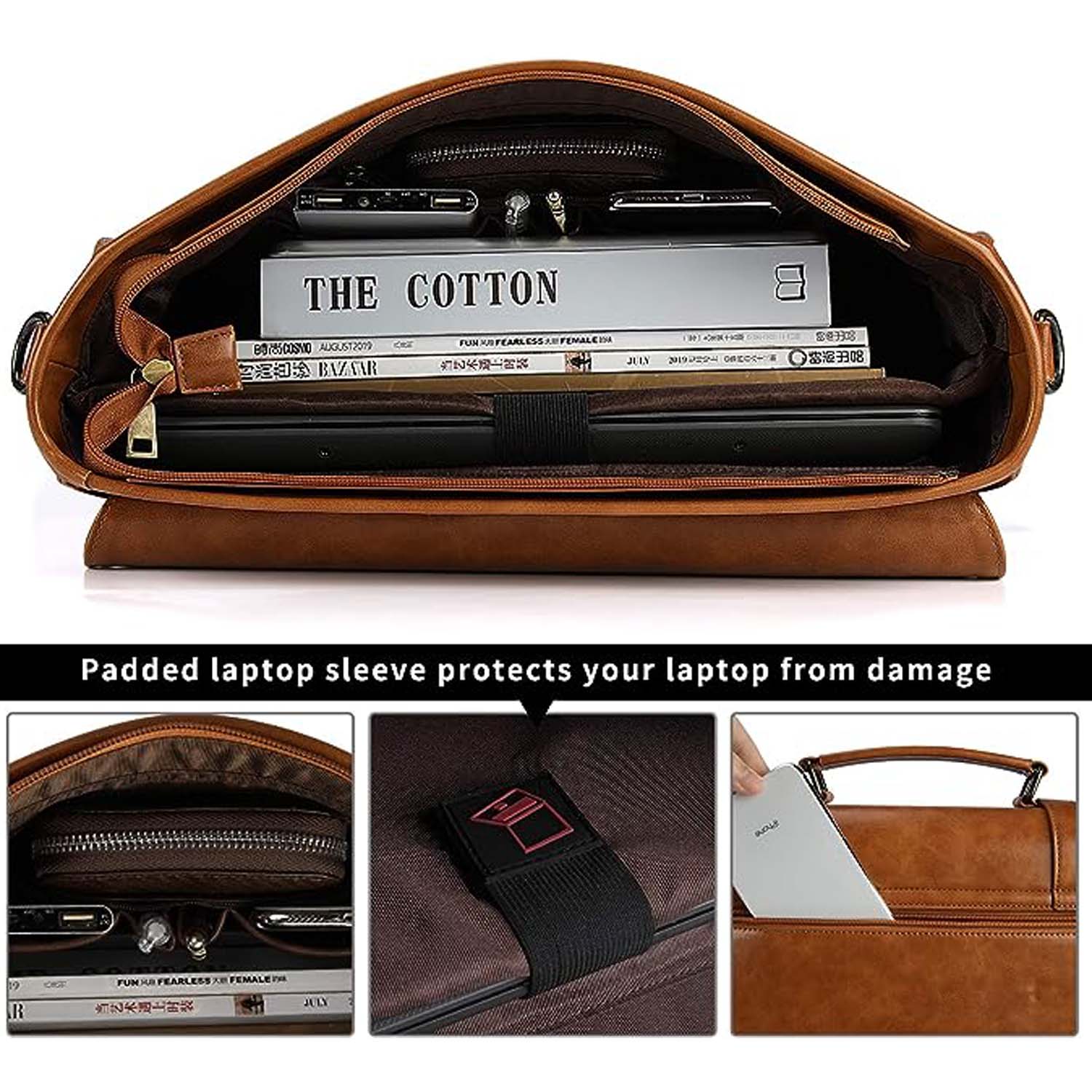 PU Leather Laptop Briefcase Messenger Crossbody Bag 5