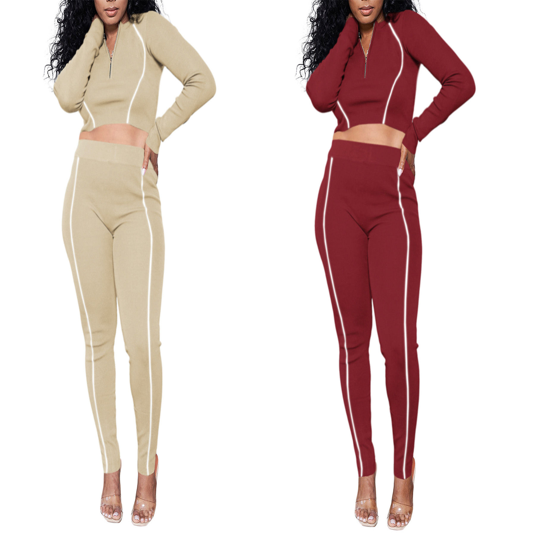 Solid Color Reflective Strip Long-sleeved Suit 1