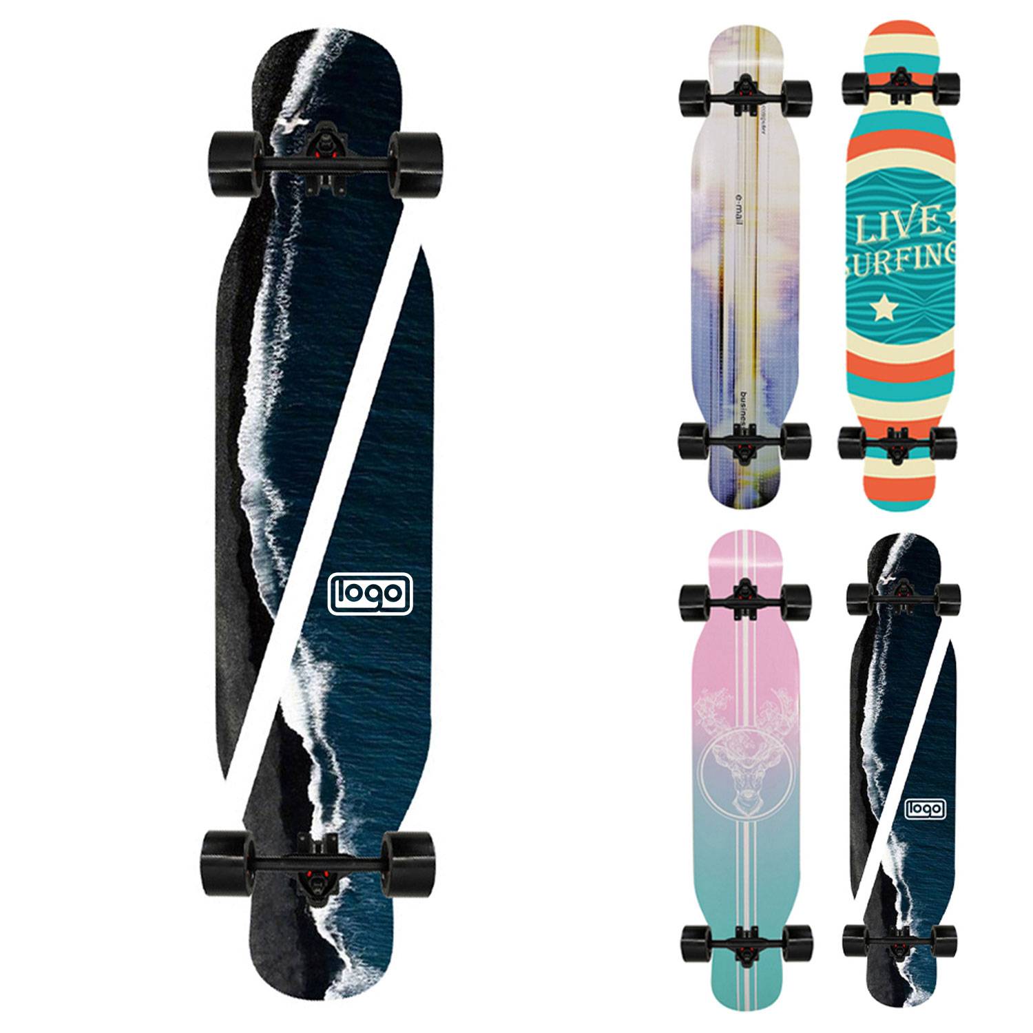 42" Kids Adults Maple Wood PU Wheels Longboard Skateboard