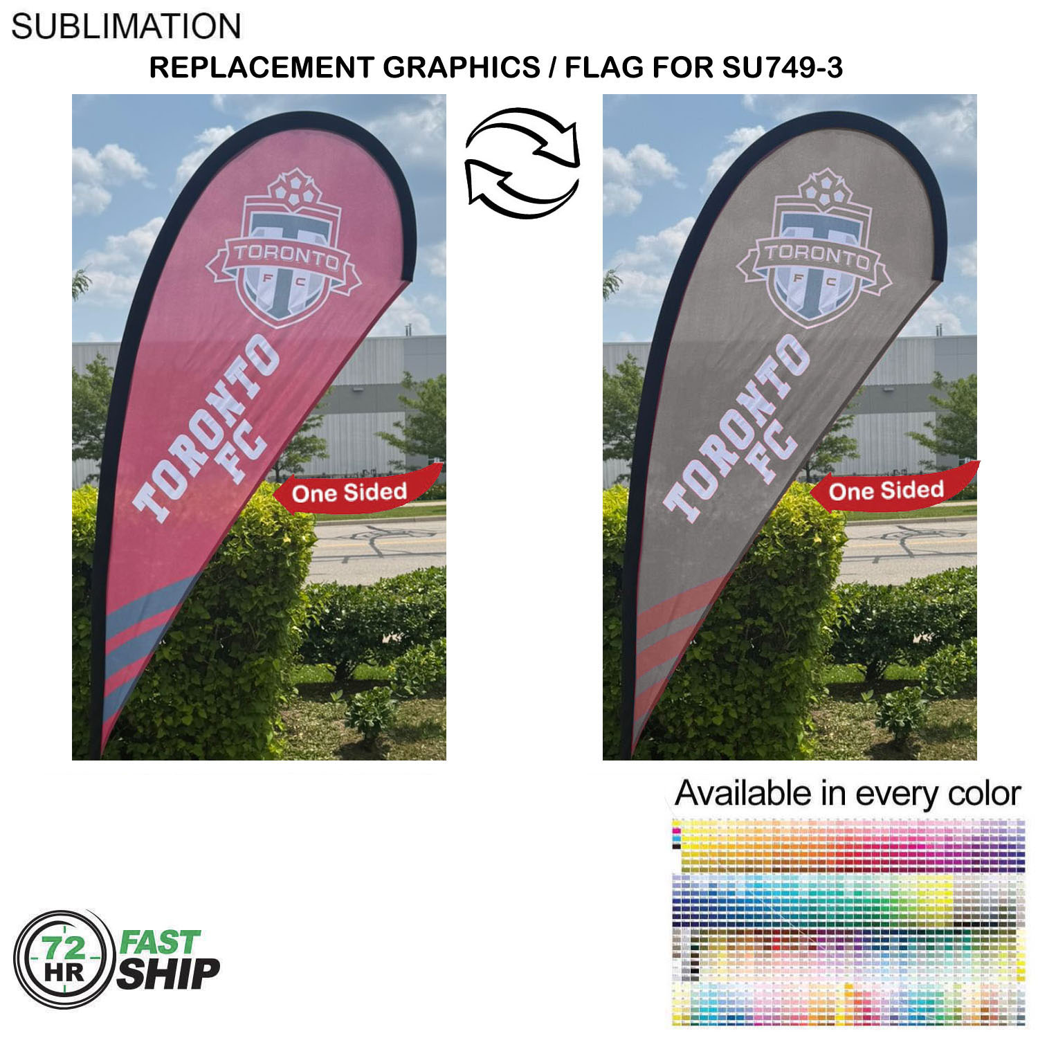 72Hr Fast Ship - Replacement Flag for 7.5' Small Tear Drop Flag Kit, Full Color Graphics One Side 2