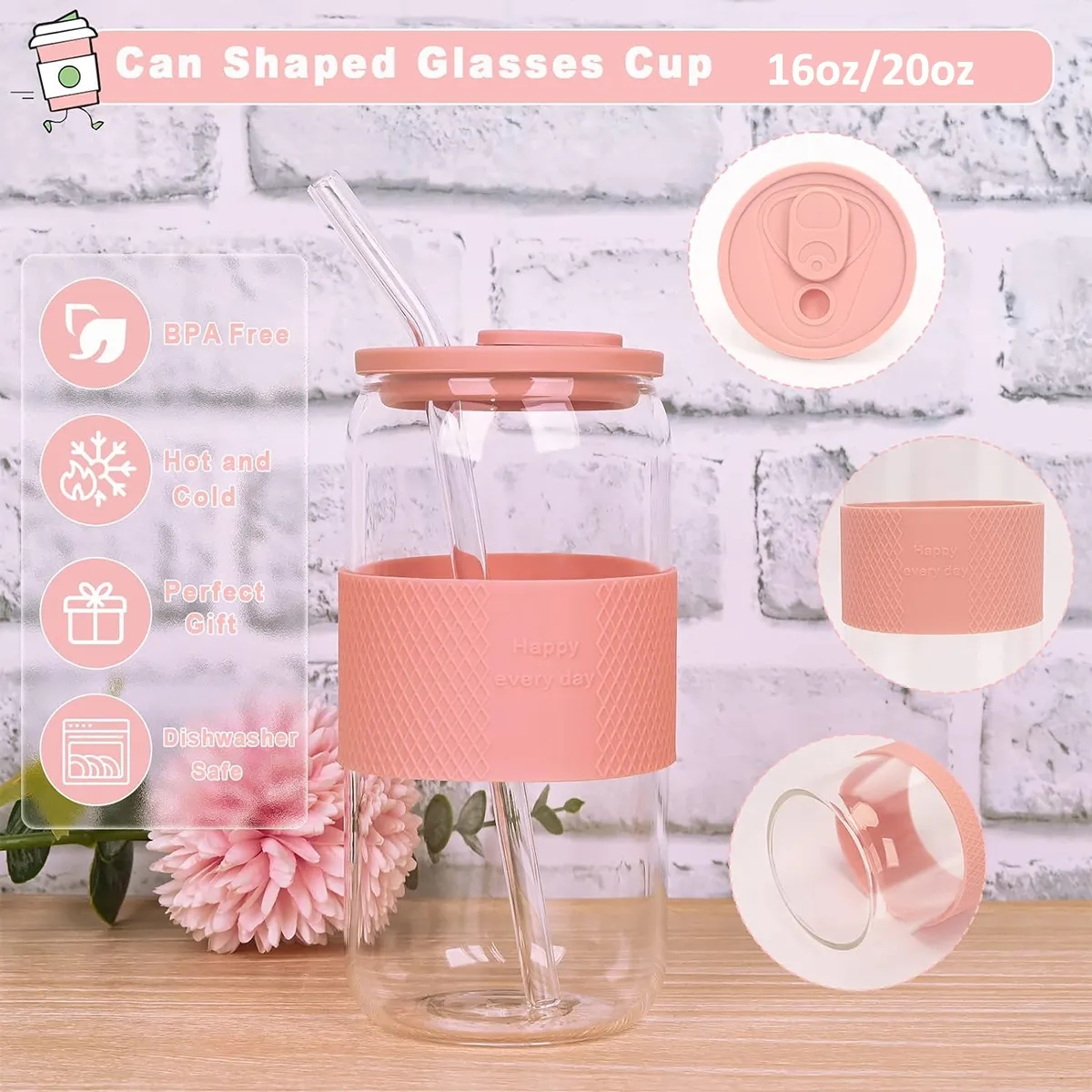 16oz Can Shaped Glass Cups with Silicone Sleeve 3