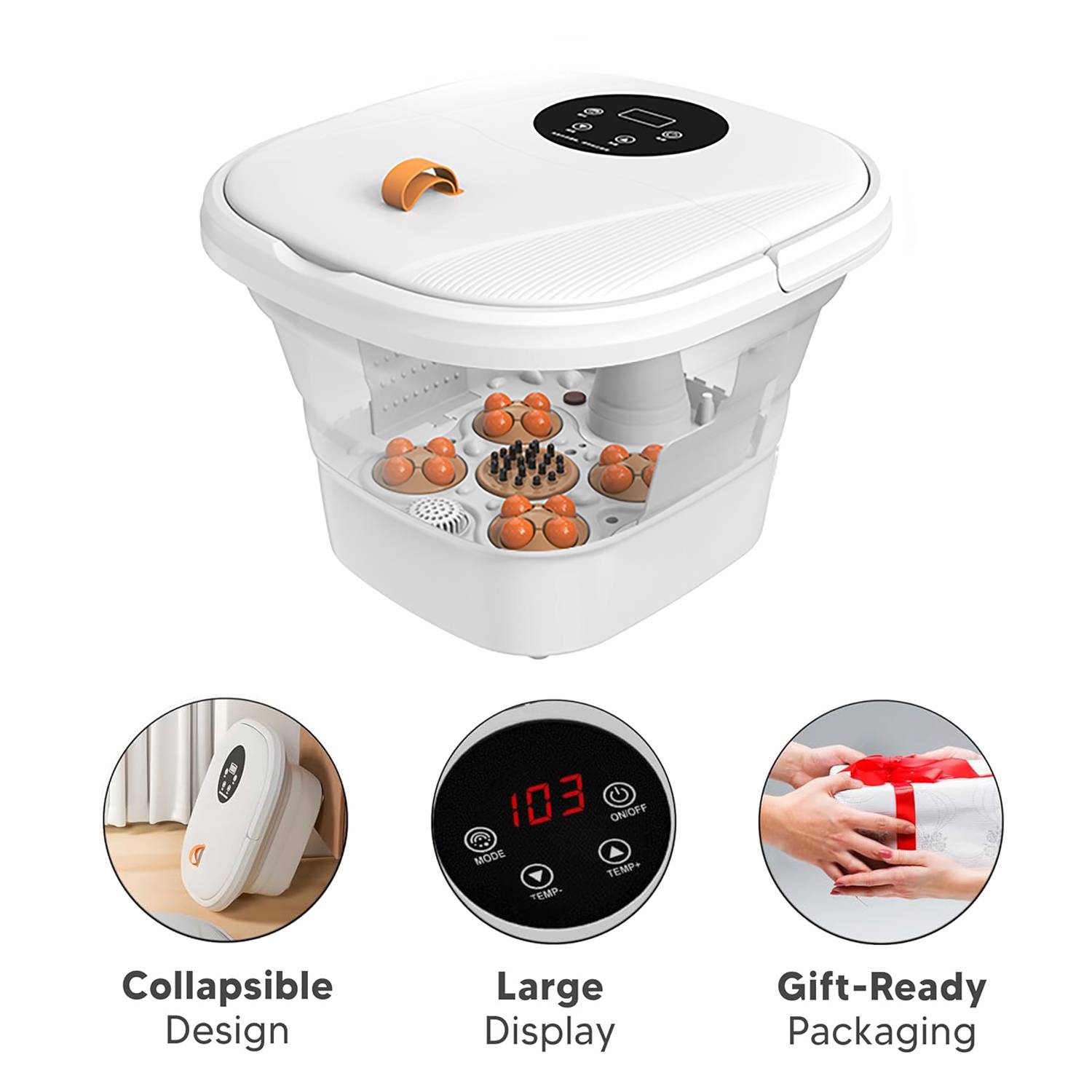 Foldable constant temperature massaging foot bath basin. 5