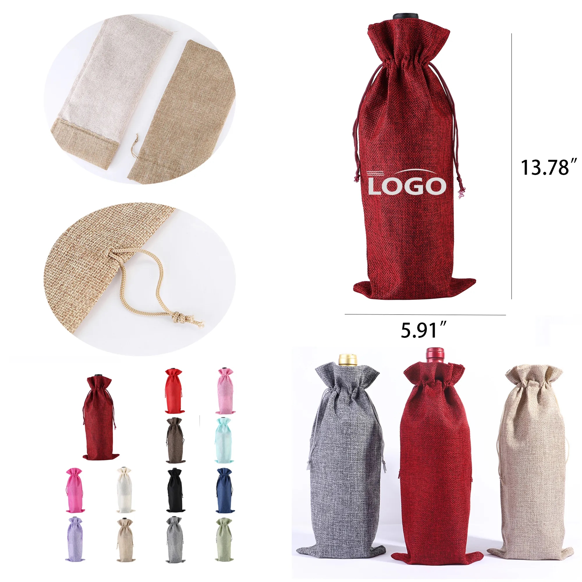 Drawstring Burlap Wine Bag 4