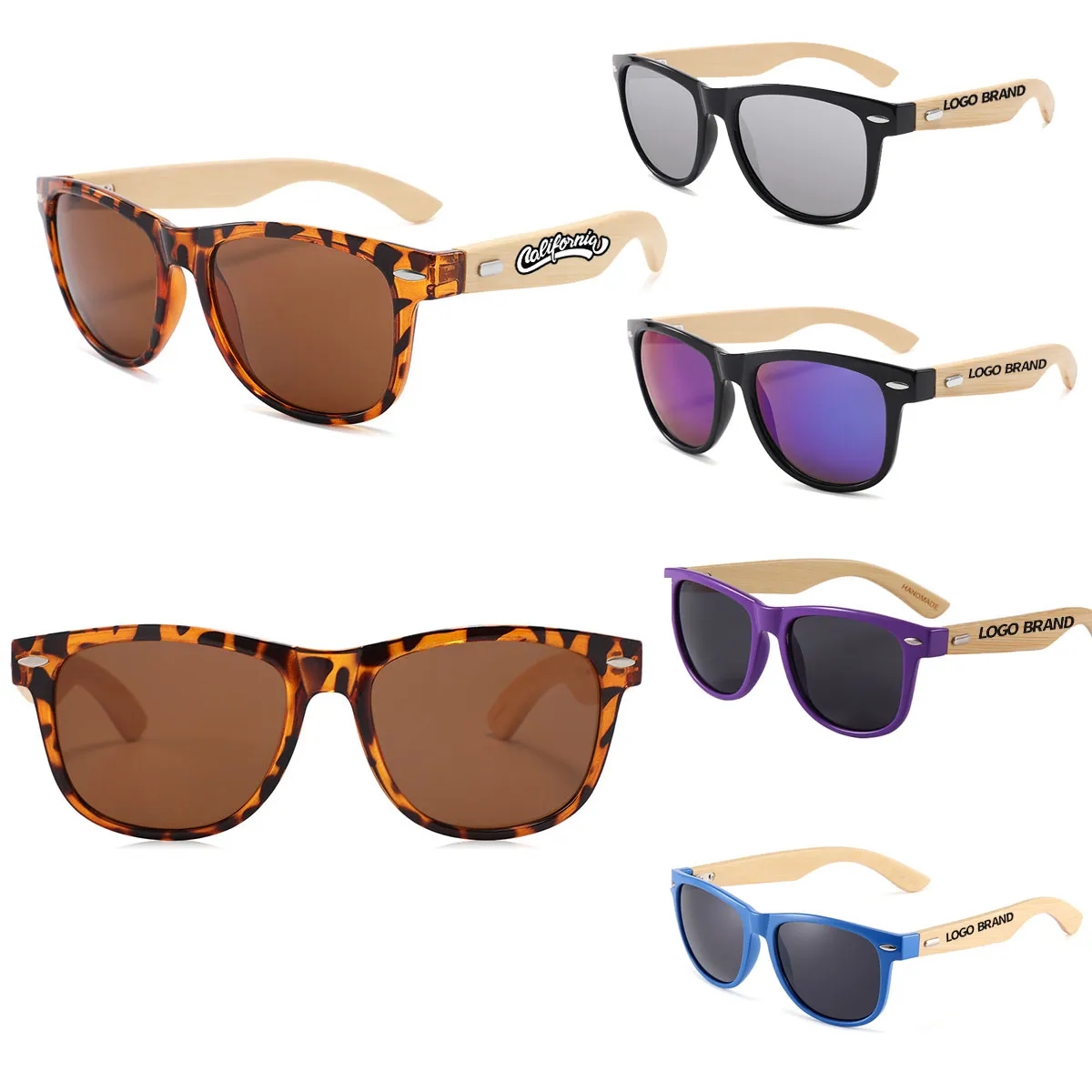 Trendy Wide Wood Bamboo Frame Sunglasses 1