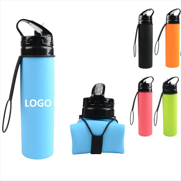 20 Oz Silicone Foldable Folding Sports Water Bottle 2