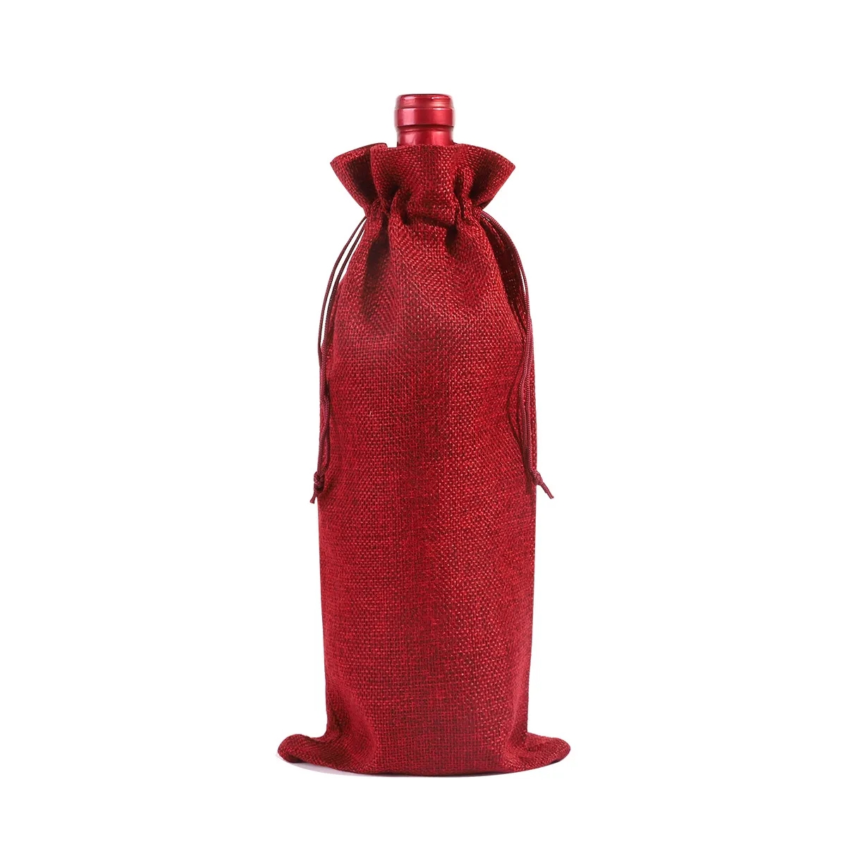 MOQ 20 Burlap Drawstring Wine Bottle Bag 14"L x 6"W 5