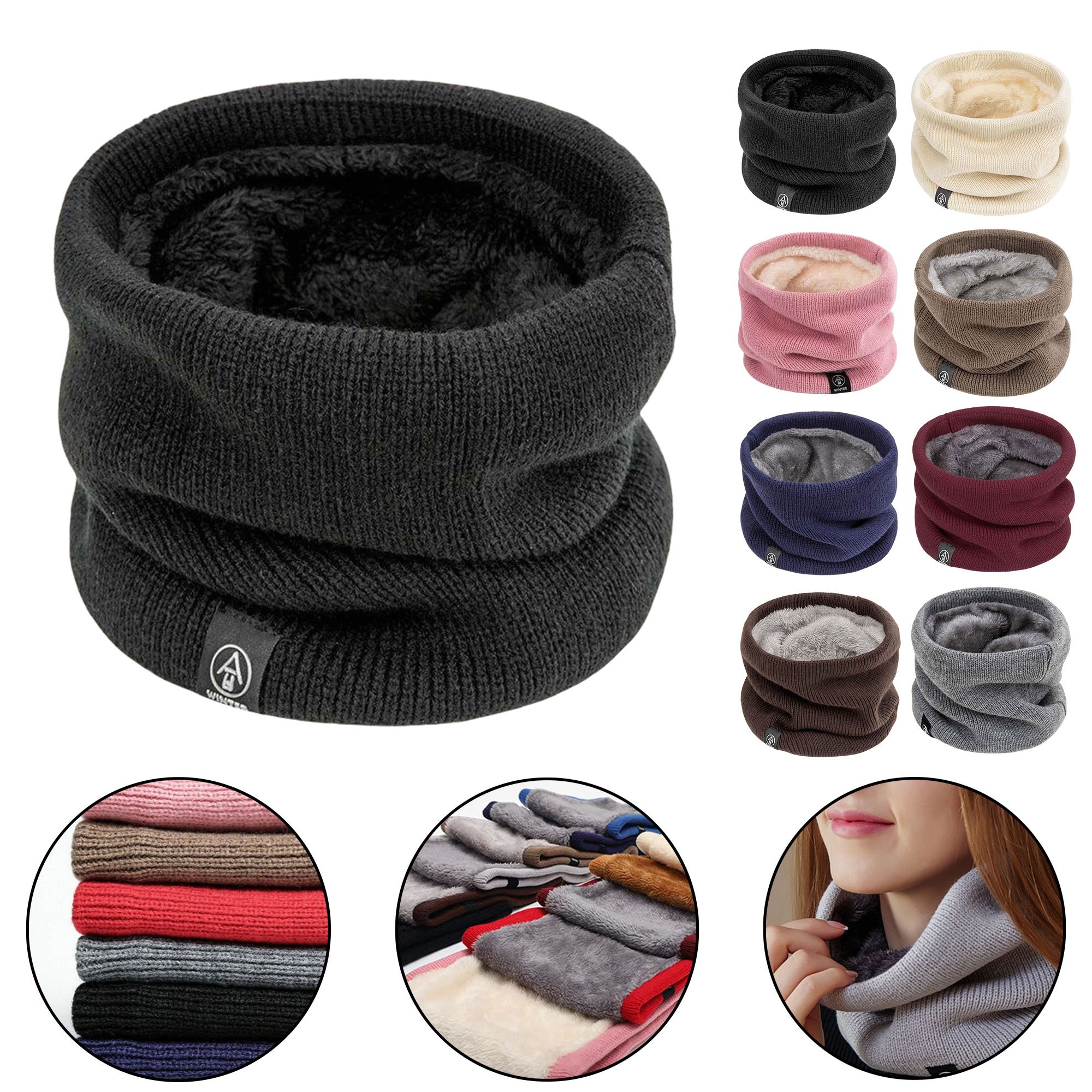 Winter Neck Warmer Scarf Fleece Lined Knit Stretchy Cowl for Cycling Cold Weather 8