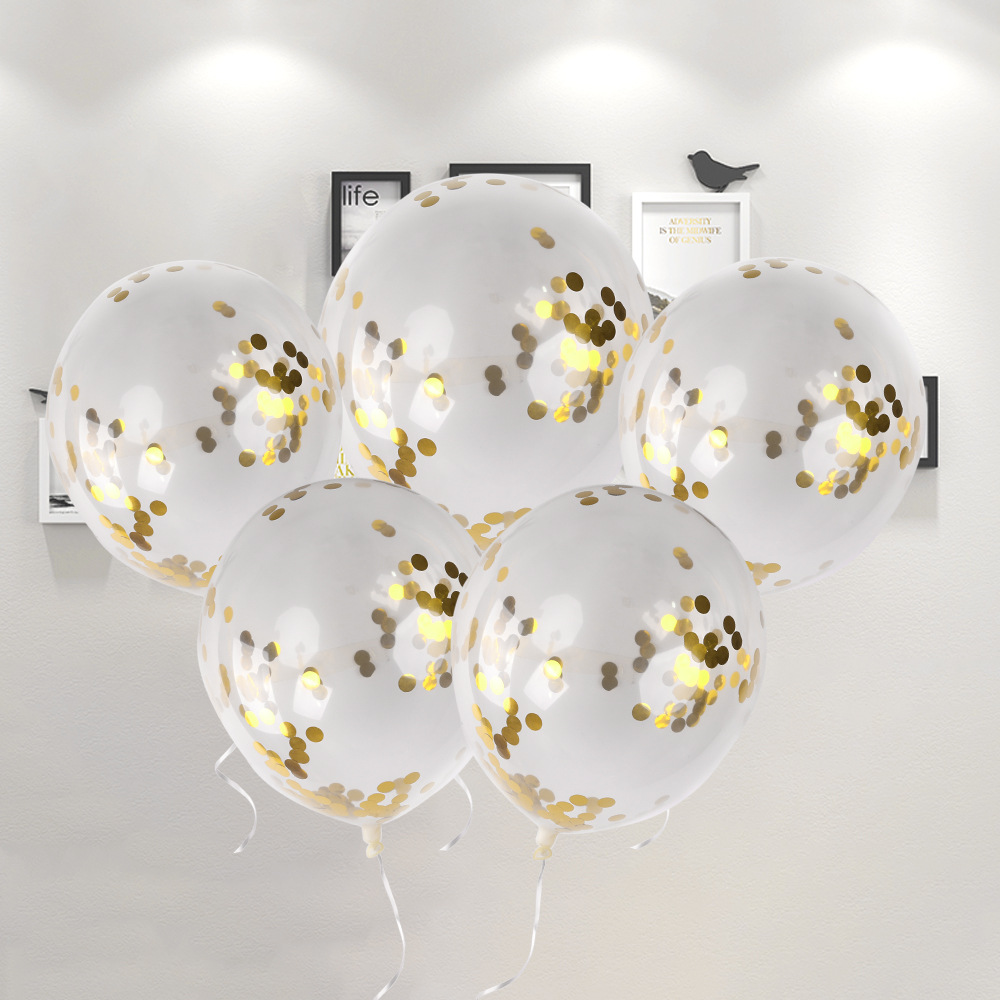 12 Inch Round Shape Clear Latex Balloon With Gold Black Silver Color Confetti 3