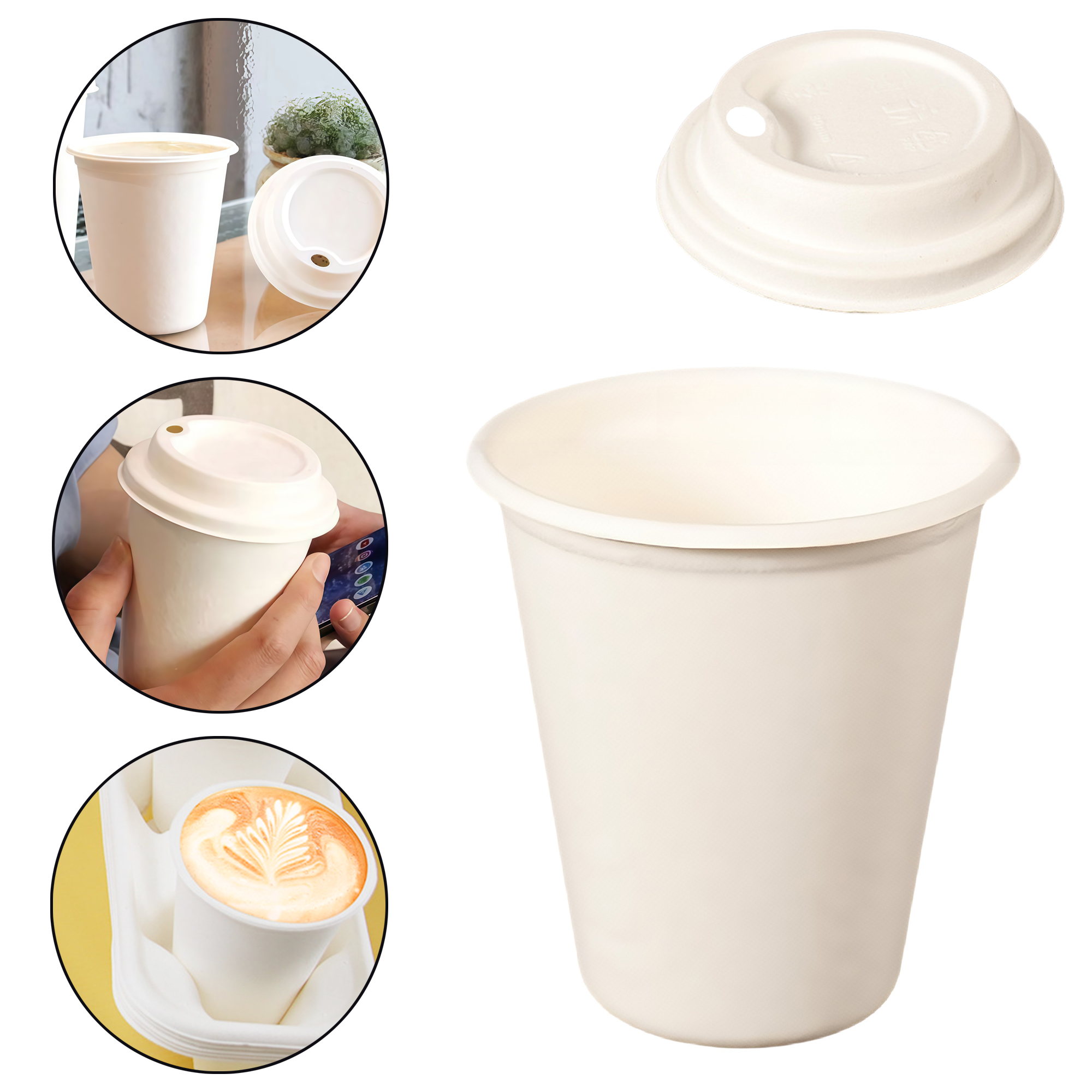 8oz Disposable Biodegradable Sugarcane Pulp Cup Lids for Hot 2