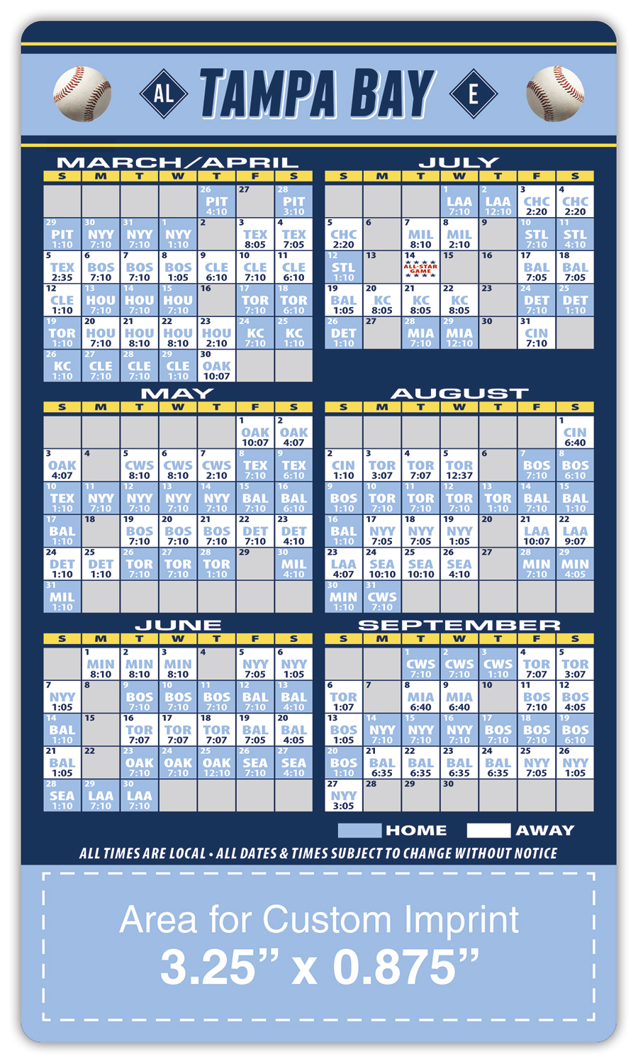 Magnet Sport Schedules - 3.5x6 Baseball Round Corners - 25 mil. 1