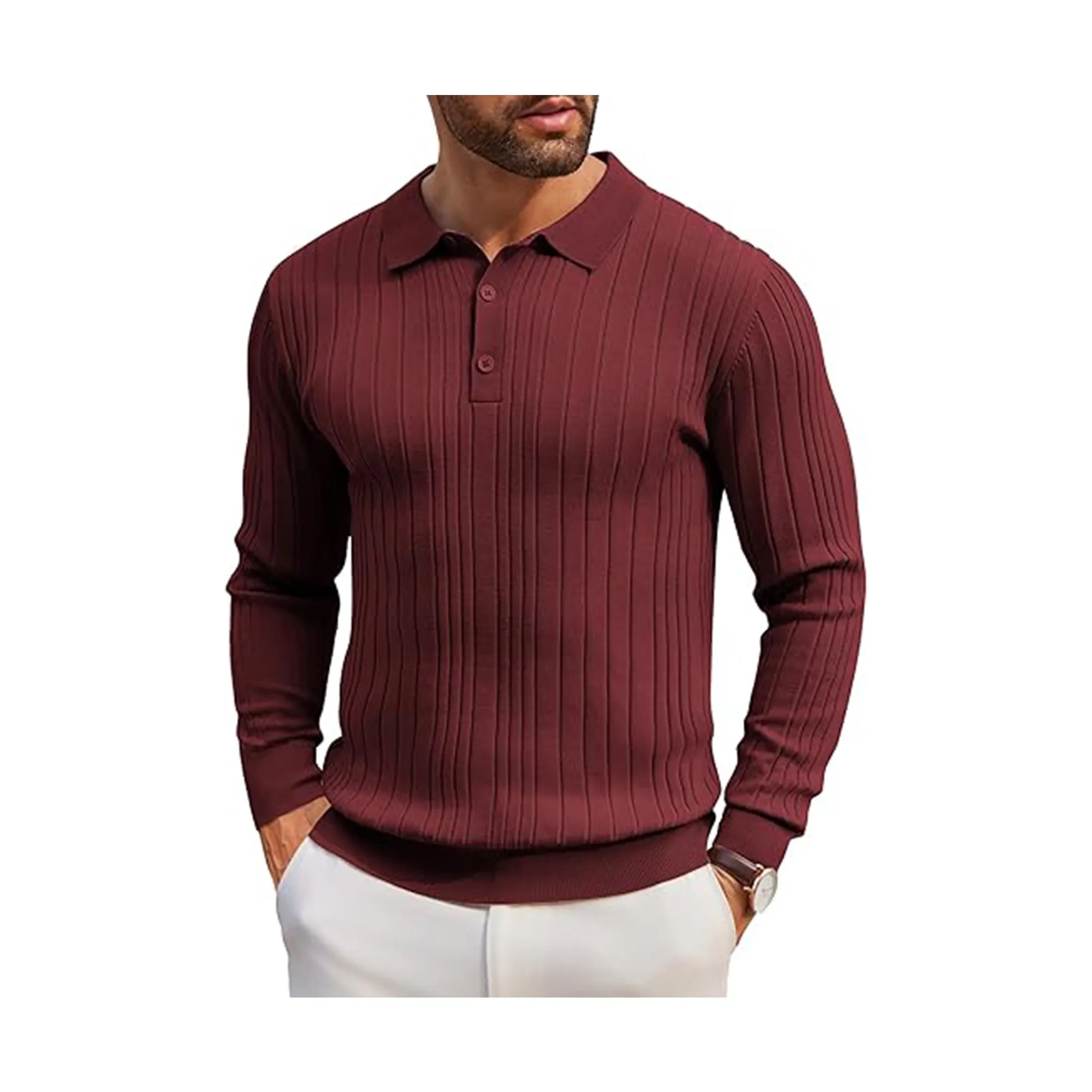 Men's Long Sleeve Knit Polo Shirt 10
