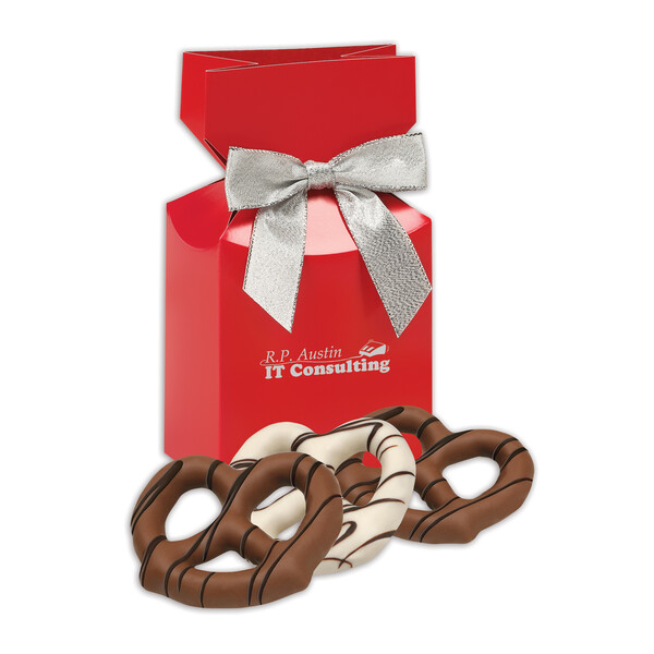 Chocolate Covered Pretzels in Red Premium Delights Gift Box