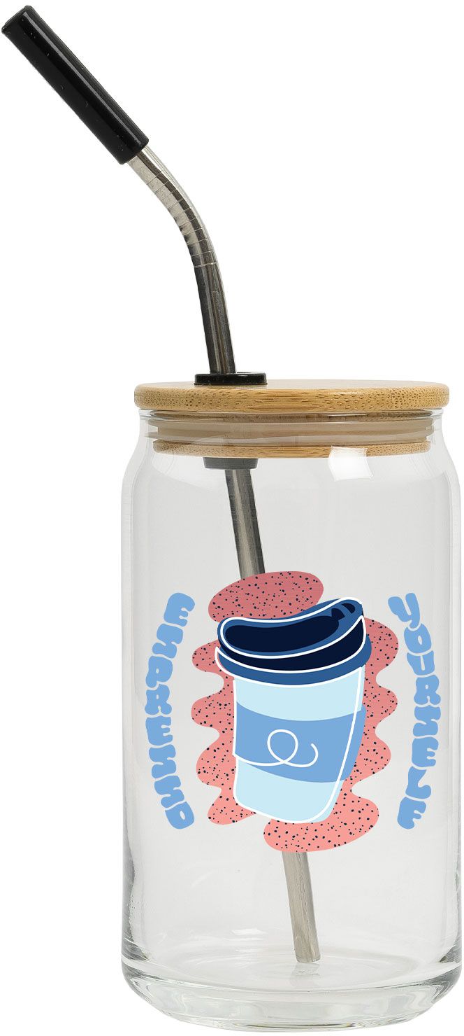 FULL COLOR CAN GLASS 16 OZ WITH LID AND STRAW 12