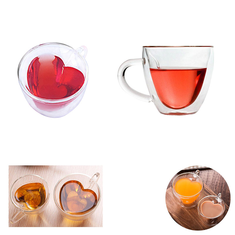 8oz Heart Shaped Double Walled Insulated Glass cup 2
