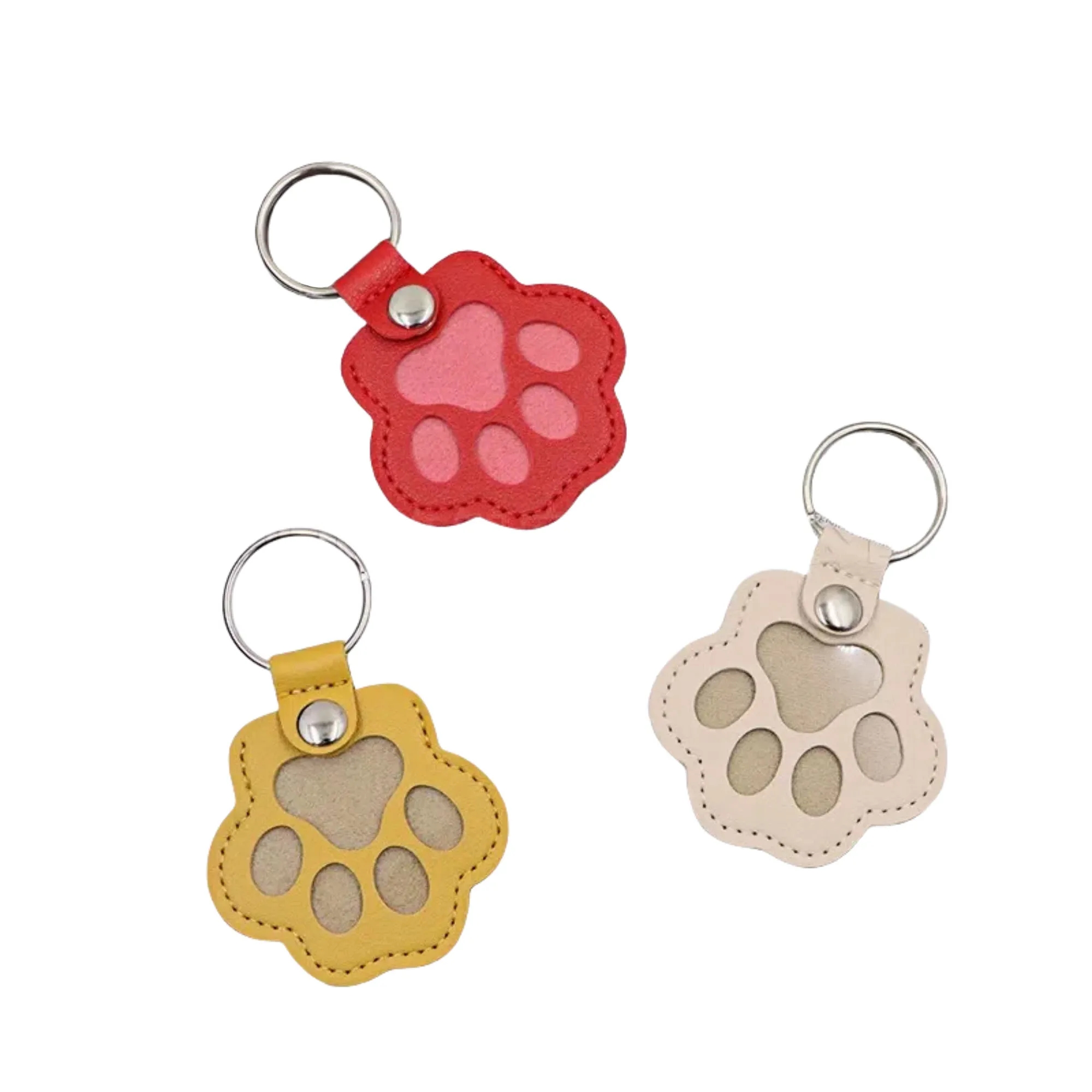 Pet Hair Paw Shape Keepsake Leather Keychain 3