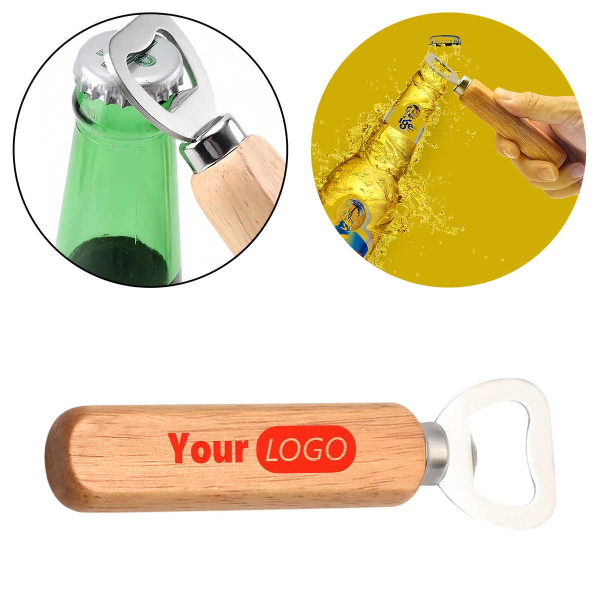 Stainless Steel Simple Wooden Handle Bottle Opener 2