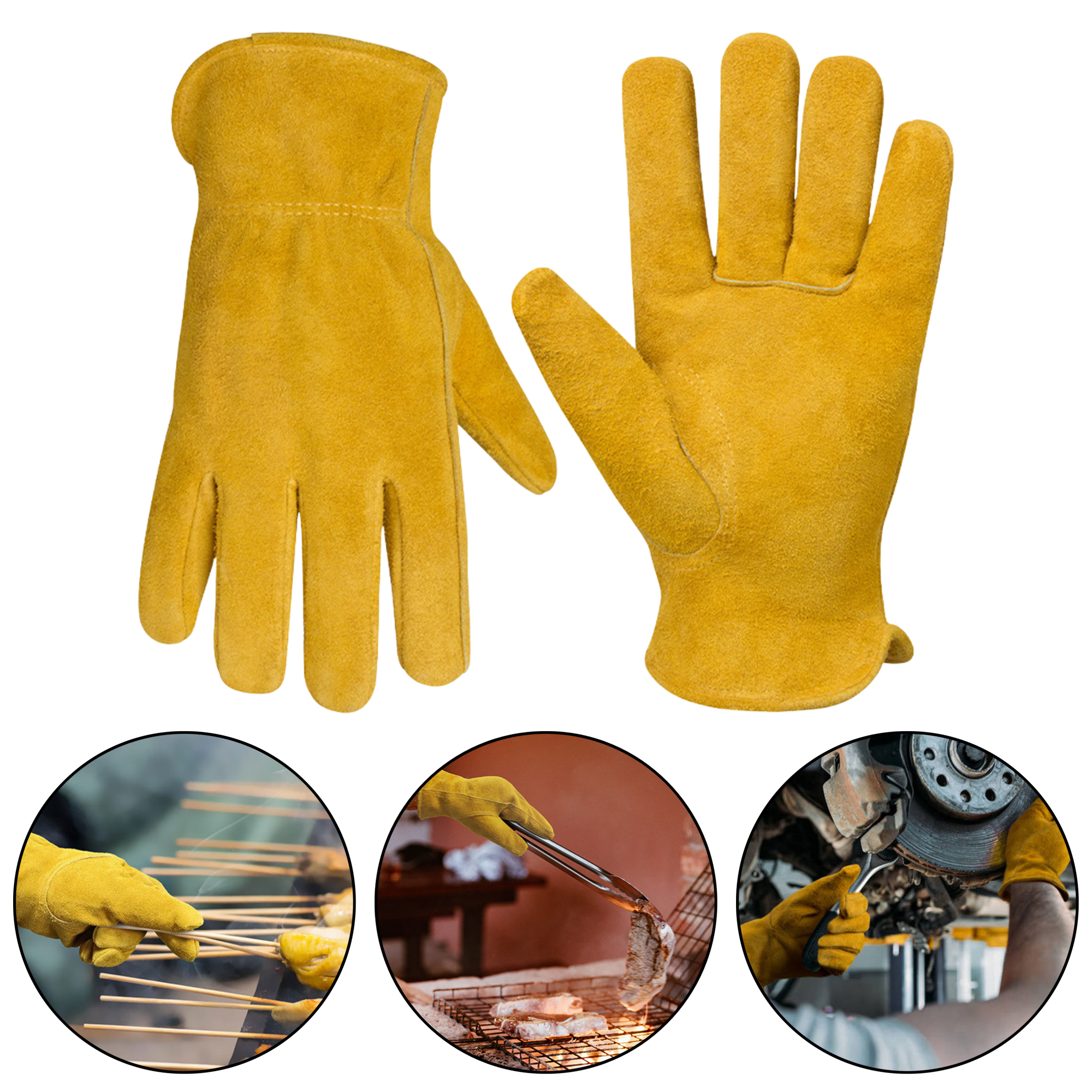 Cowhide Flame Resistant Welding Gloves Heat Resistant for Outdoor Camping BBQ Welding Work 7.5x4" 2