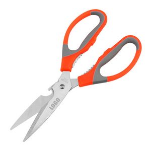Orange Handled Kitchen Scissors With Integrated Walnut Cracker, custom kitchen gadget with logo imprint 6