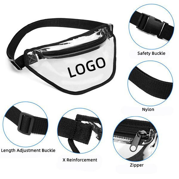 Clear Transparent PVC Fanny Bag W/ Big Zipper Pocket 2