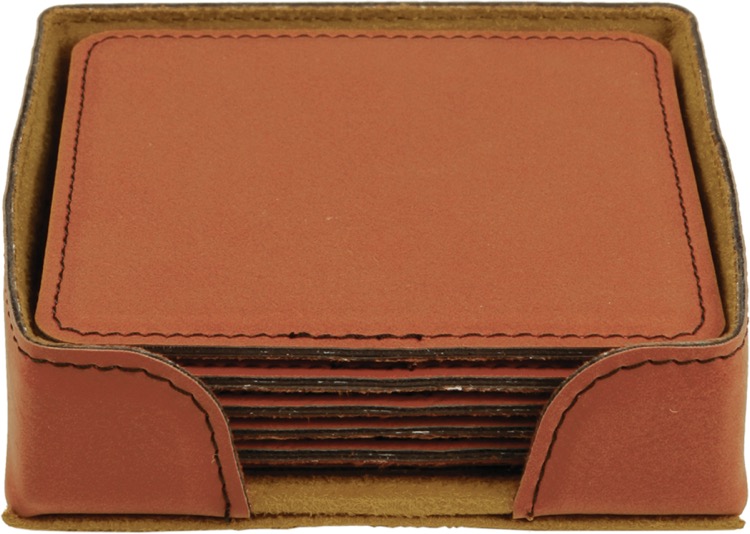 4" x 4" Rawhide Square Leatherette 6-Coaster Set 2