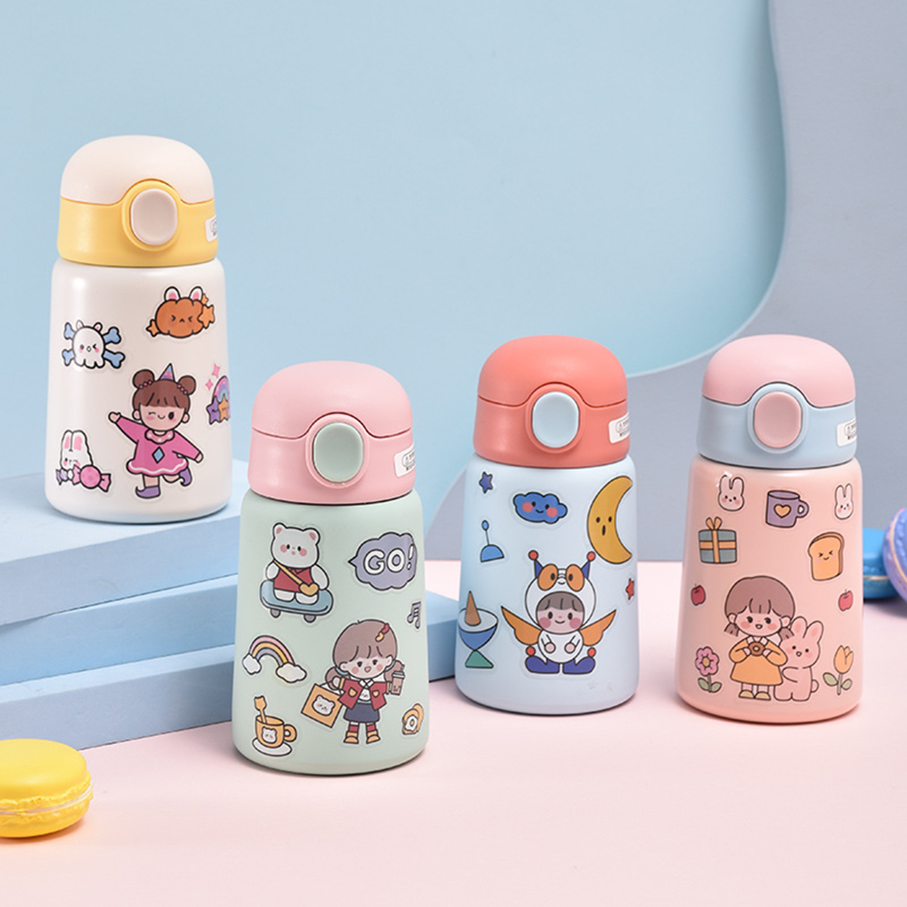 14Oz Kids Cute Stainless Steelwater Bottle With Straw Lid 1