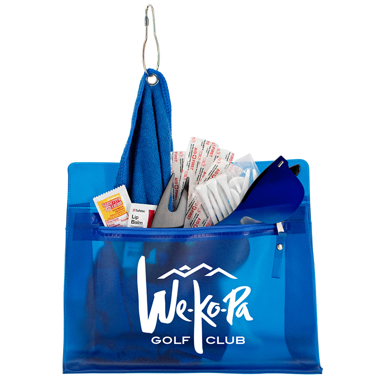 "LAYOVER 17" 17 Piece Golf Kit in Travel Pack with Components inserted into Zipper Kit 6