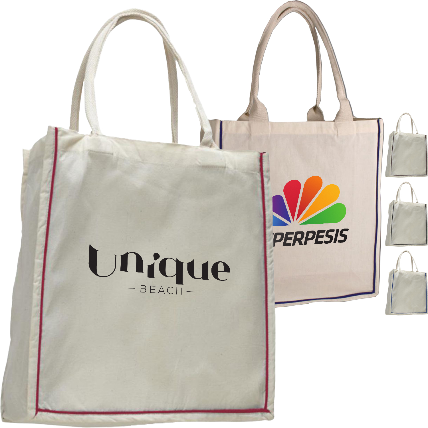 Color Stripe Fancy Web Handle Cotton Canvas Tote Bag w/ Bottom Gusset USA Decorated (15" x 16"), custom tote bag with logo imprint 4